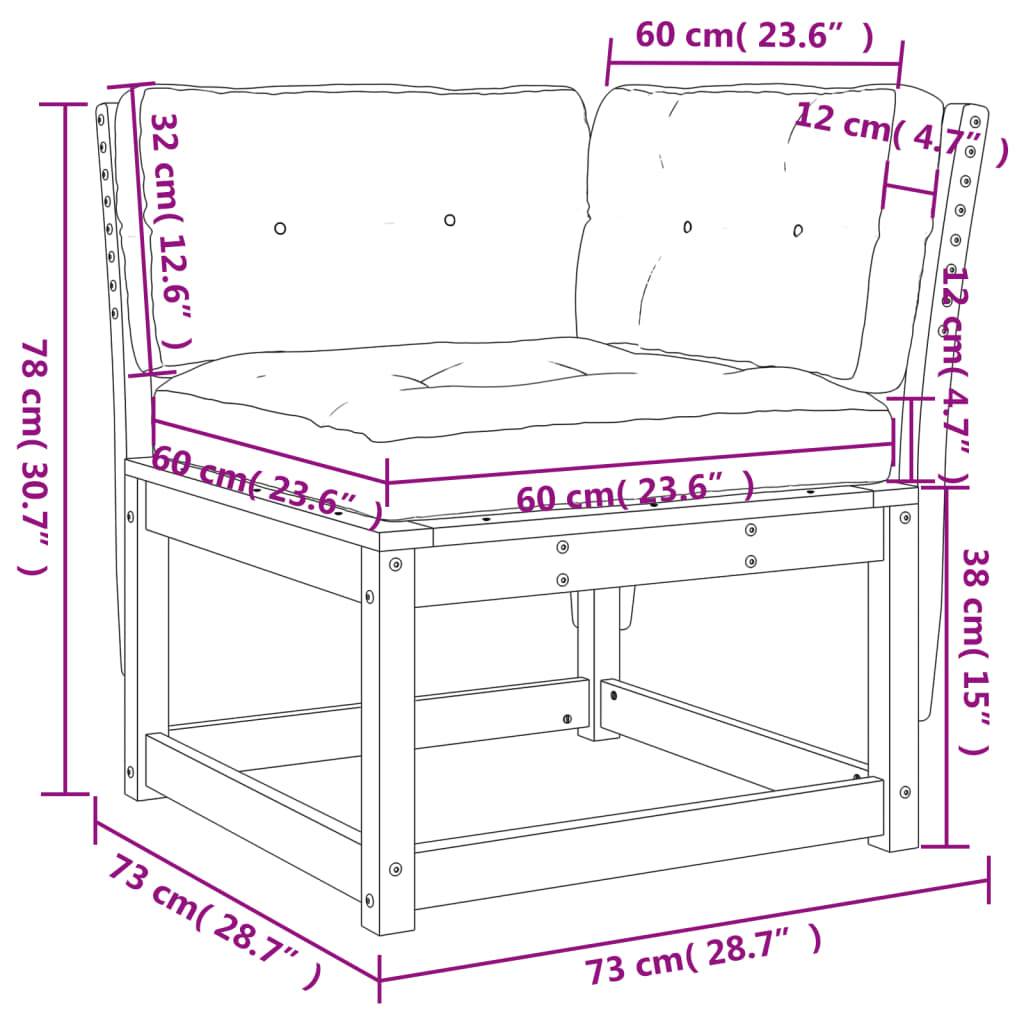 vidaXL Garten-Ecksofa mit Kissen Weiß 73x73x78 cm Massivholz Kiefer