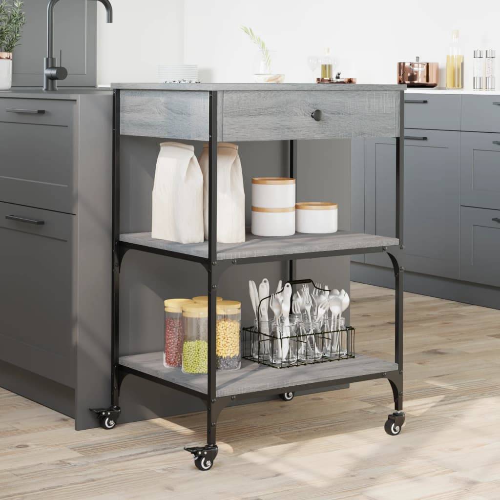 vidaXL Küchenwagen Grau Sonoma 60x48x89,5 cm Holzwerkstoff