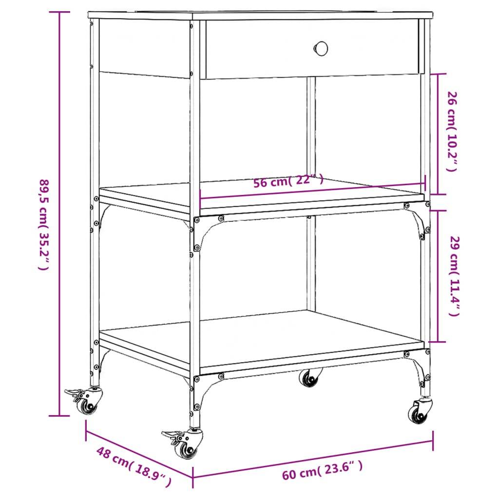 vidaXL Küchenwagen Grau Sonoma 60x48x89,5 cm Holzwerkstoff