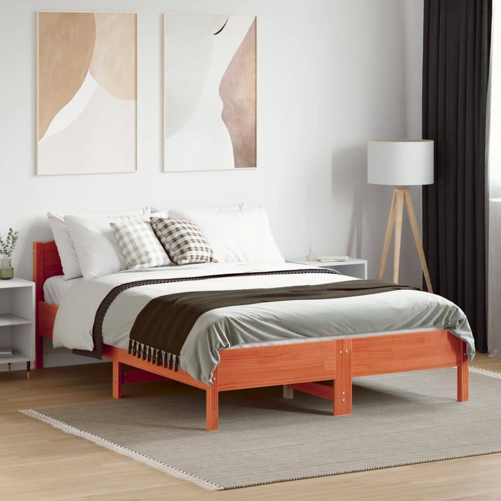 vidaXL Massivholzbett ohne Matratze Wachsbraun 120x190 cm Kiefernholz