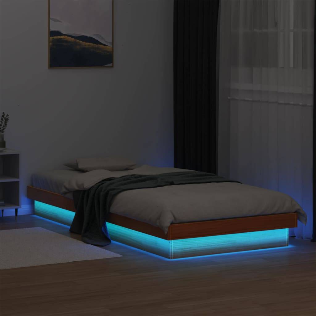vidaXL Massivholzbett mit LED-Beleuchtung Wachsbraun 100x200 cm Kiefer