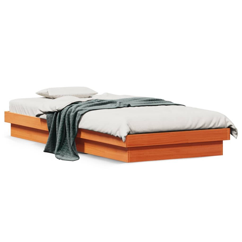 vidaXL Massivholzbett mit LED-Beleuchtung Wachsbraun 100x200 cm Kiefer
