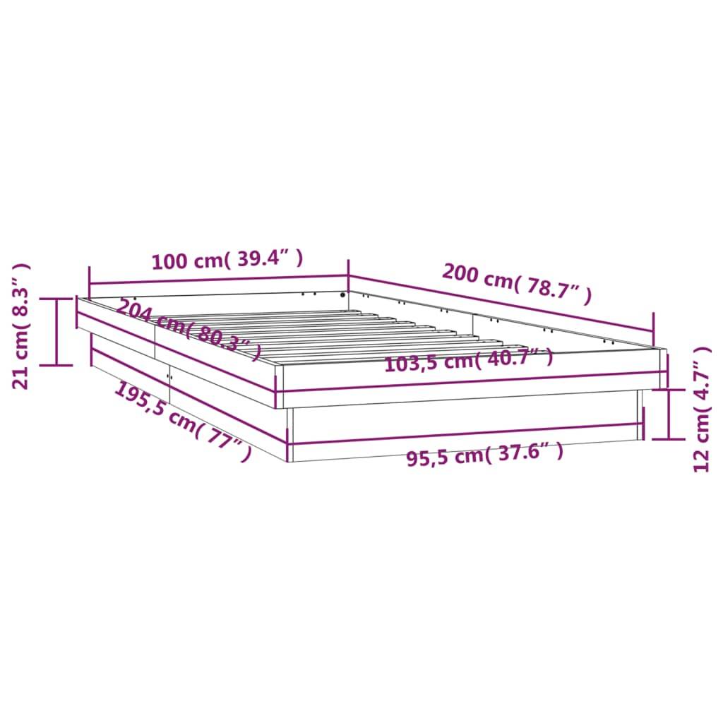 vidaXL Massivholzbett mit LED-Beleuchtung Wachsbraun 100x200 cm Kiefer
