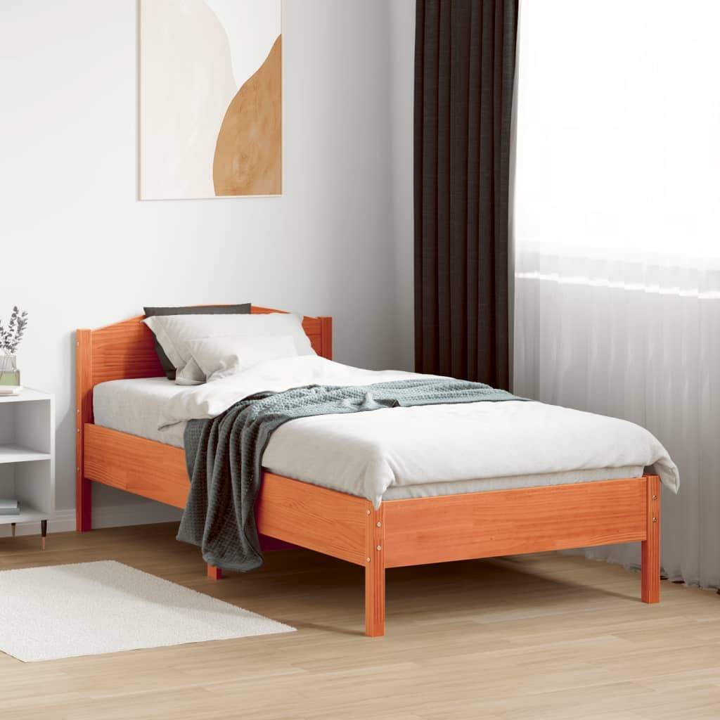 vidaXL Massivholzbett ohne Matratze Wachsbraun 90x190 cm Kiefernholz