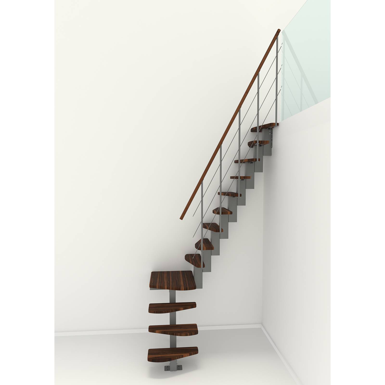 Minka Mittelholmtreppe Quatro Turn 38 - 298cm Geschosshöhe Walnuss Grau