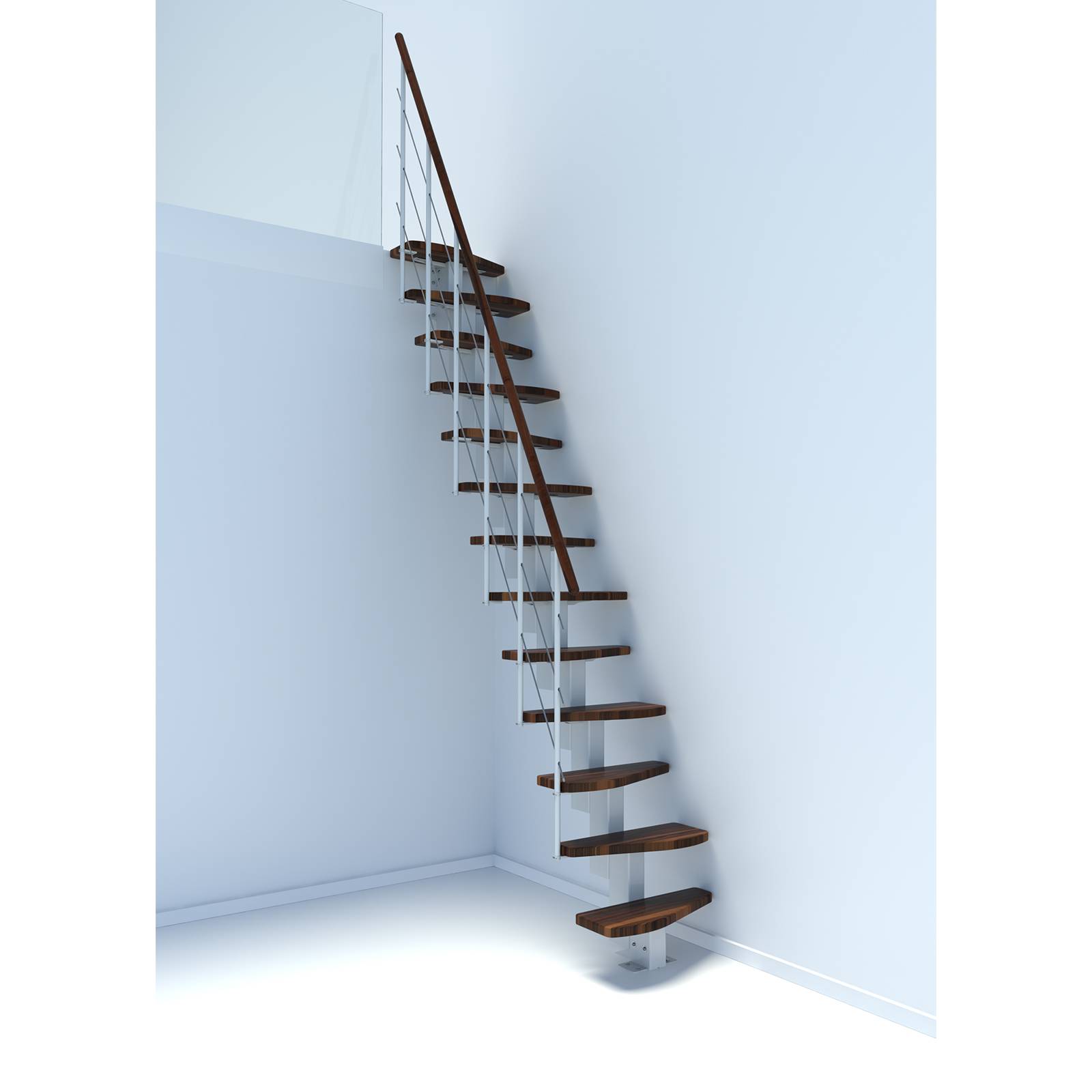 Minka Mittelholmtreppe Quatro 38 - 298cm Geschosshöhe Walnuss Weiß