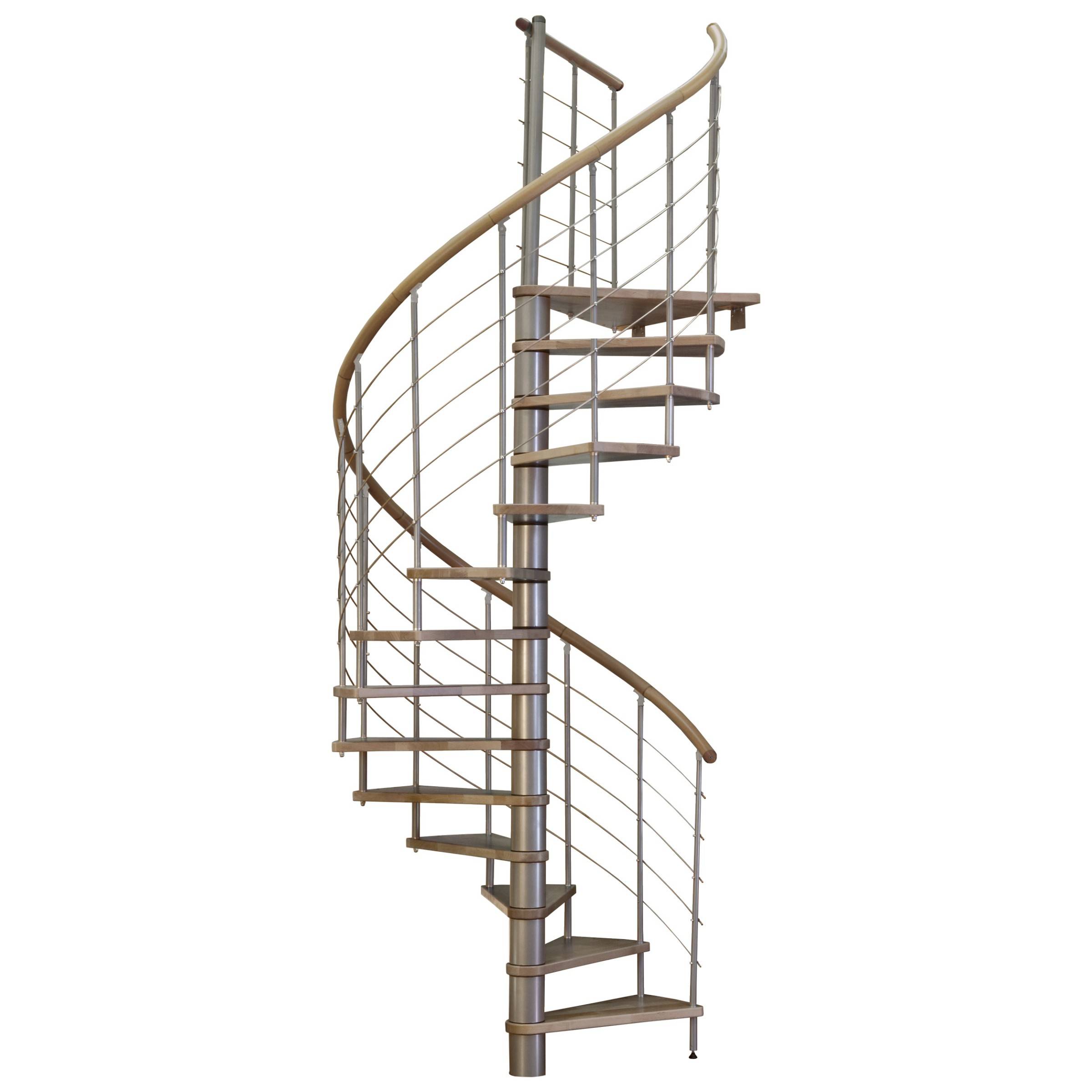 Minka Spindeltreppe Venezia Eiche mit Handlauf und UK in silber Ø140cm bis 309,4cm Geschosshöhe