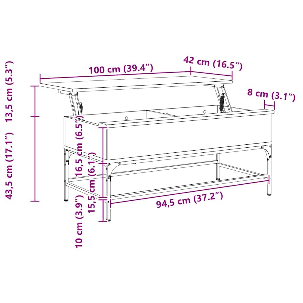 vidaXL Couchtisch Sonoma-Eiche 100x50x45 cm Holzwerkstoff und Metall