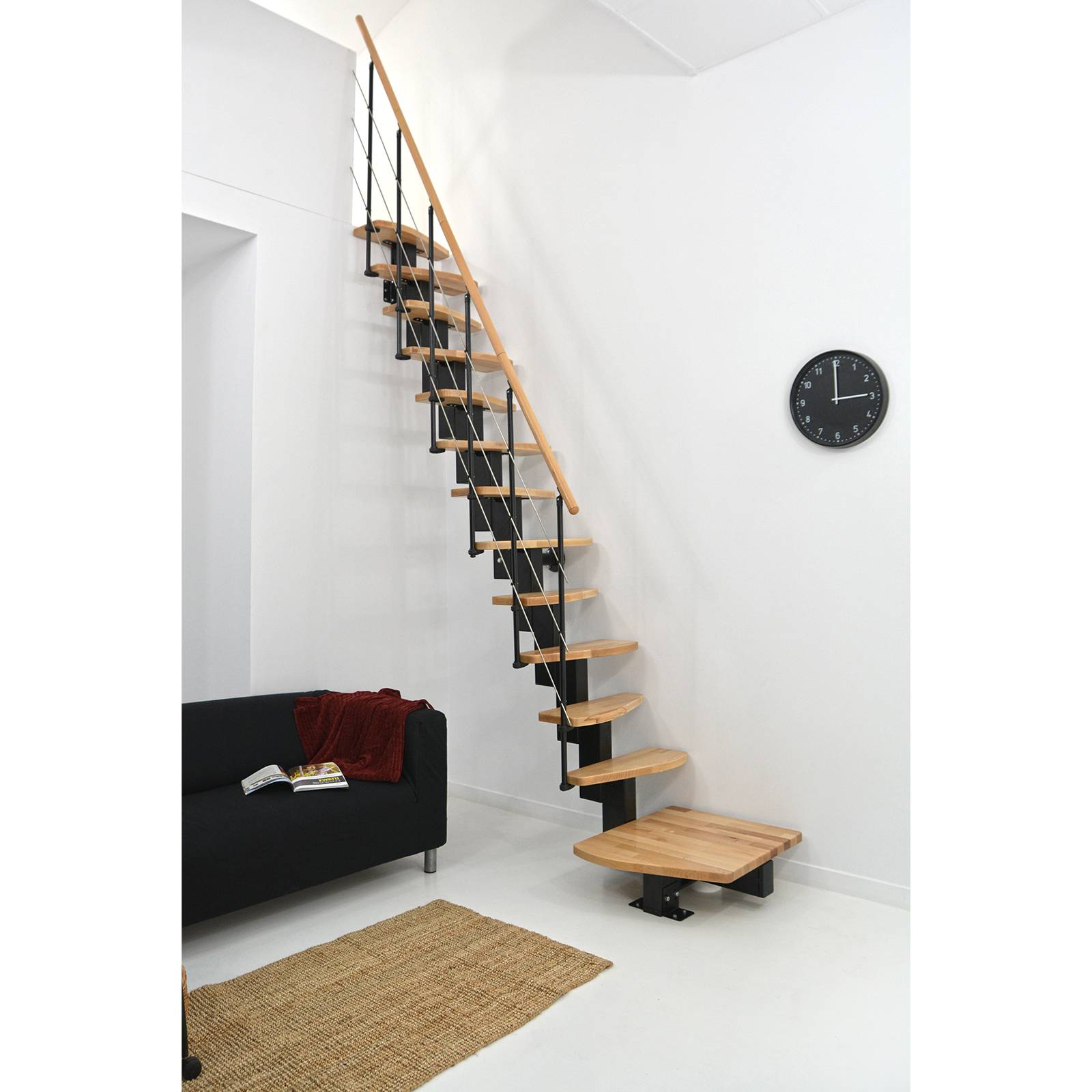 Minka Mittelholmtreppe Quatro Turn 38 - 298cm Geschosshöhe Buche Schwarz