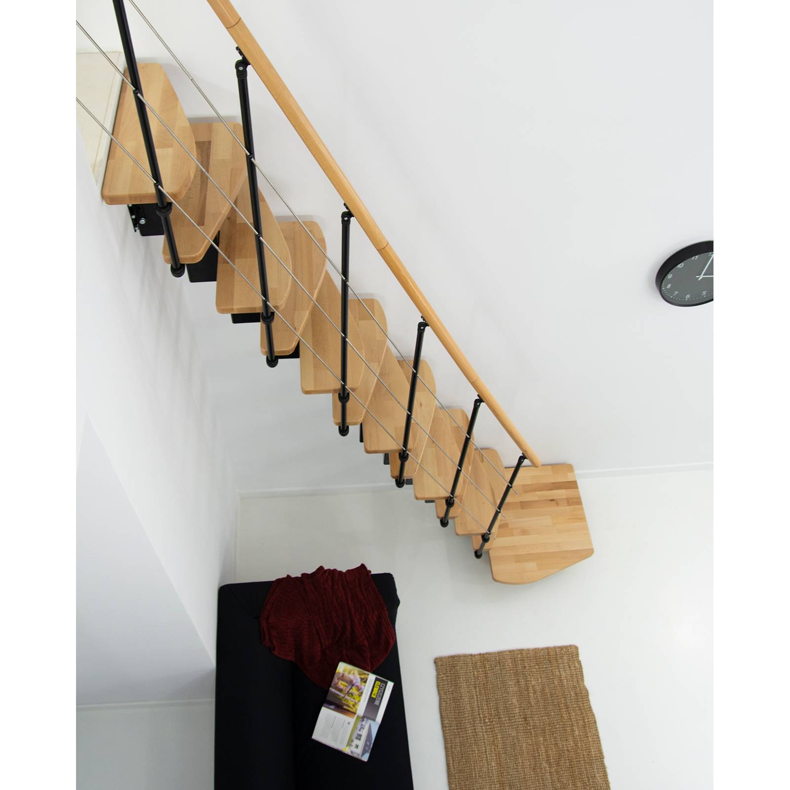 Minka Mittelholmtreppe Quatro Turn 38 - 298cm Geschosshöhe Buche Schwarz