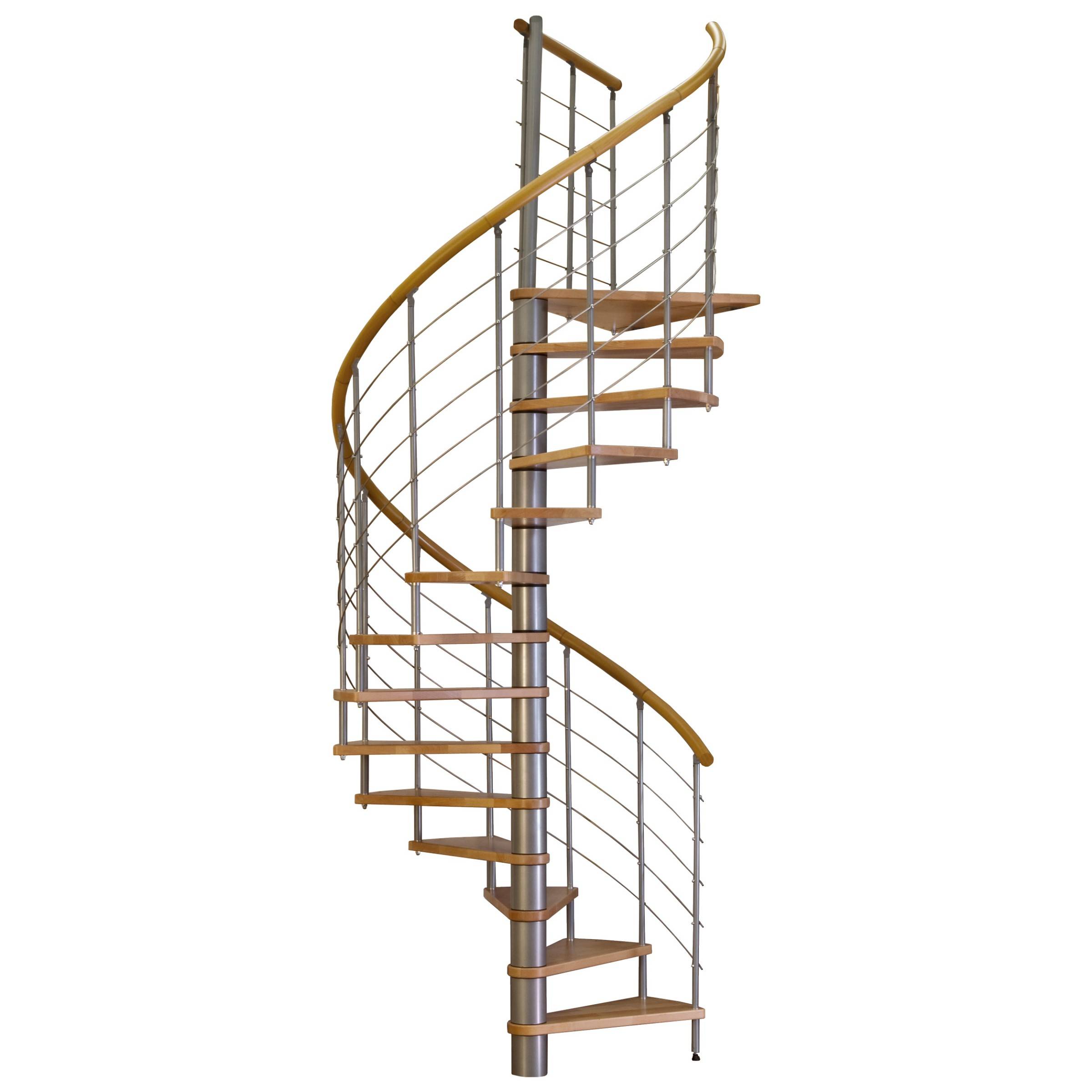 Minka Spindeltreppe Venezia Buche keilgezinkt mit Handlauf und UK in silber Ø120cm bis 309,4cm Gesc