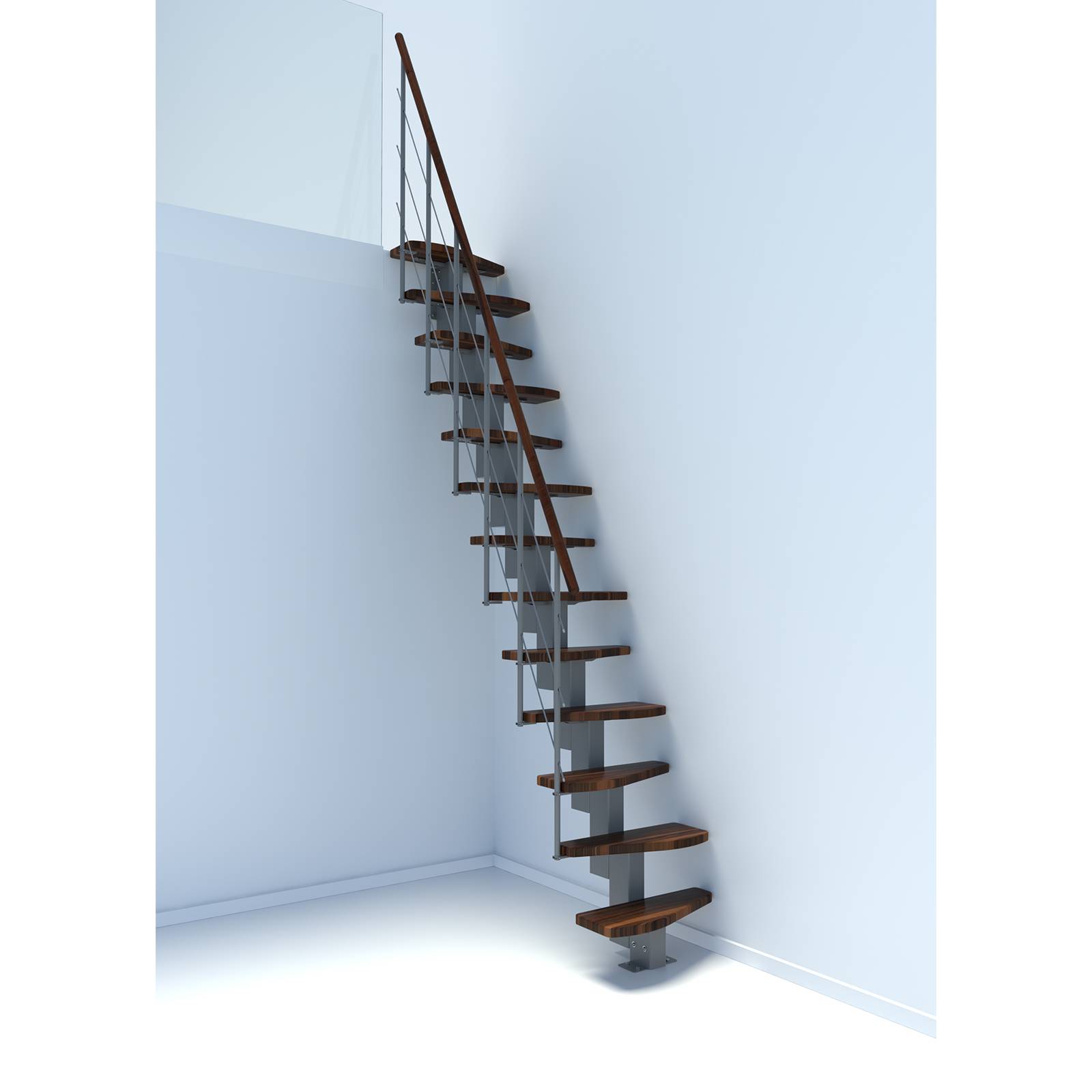 Minka Mittelholmtreppe Quatro 38 - 298cm Geschosshöhe Walnuss Grau
