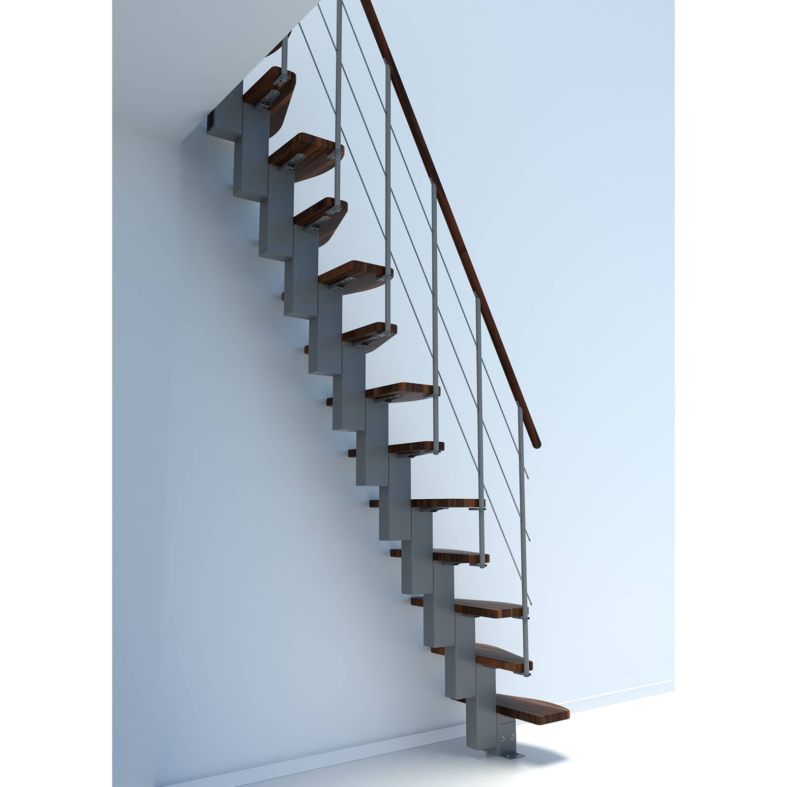 Minka Mittelholmtreppe Quatro 38 - 298cm Geschosshöhe Walnuss Grau