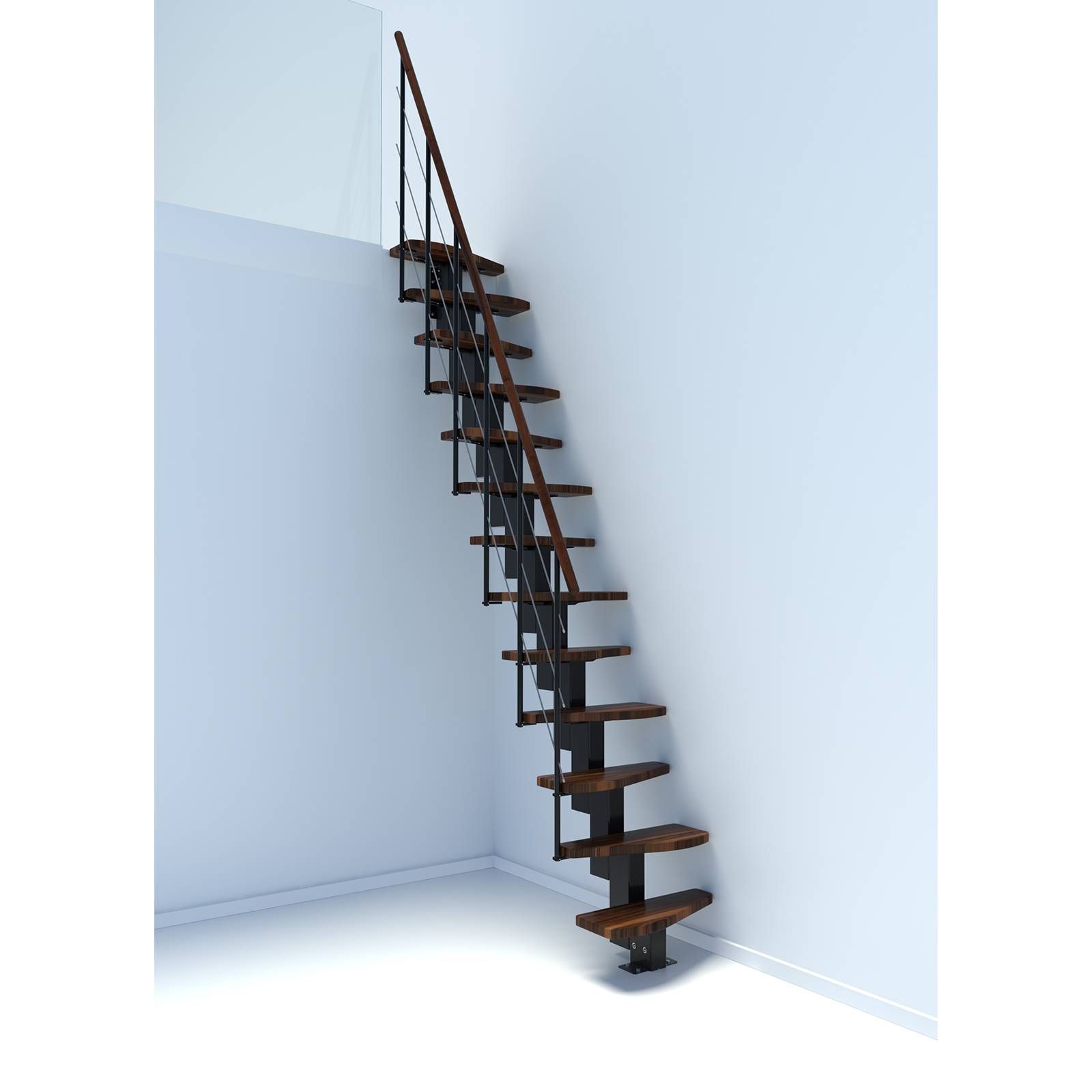 Minka Mittelholmtreppe Quatro 38 - 298cm Geschosshöhe Walnuss Schwarz