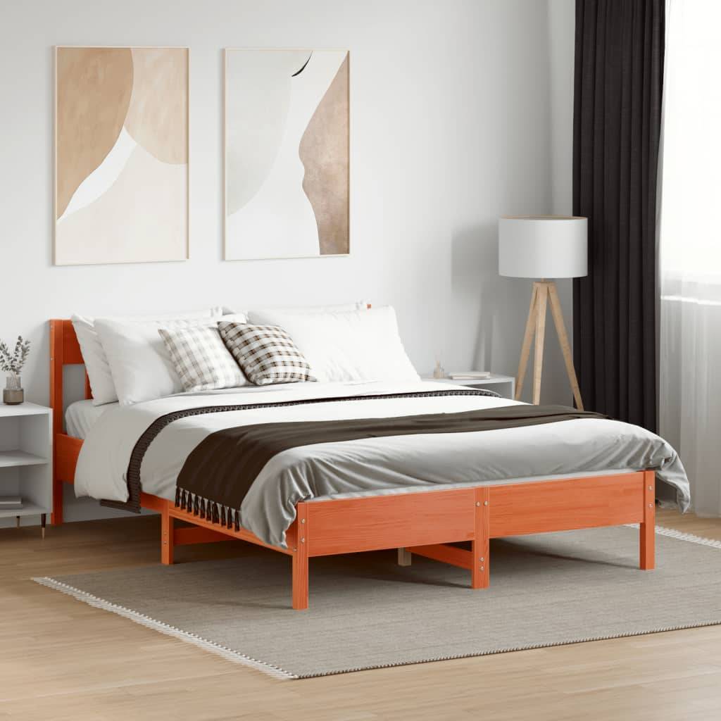 vidaXL Massivholzbett ohne Matratze Wachsbraun 135x190 cm Kiefernholz