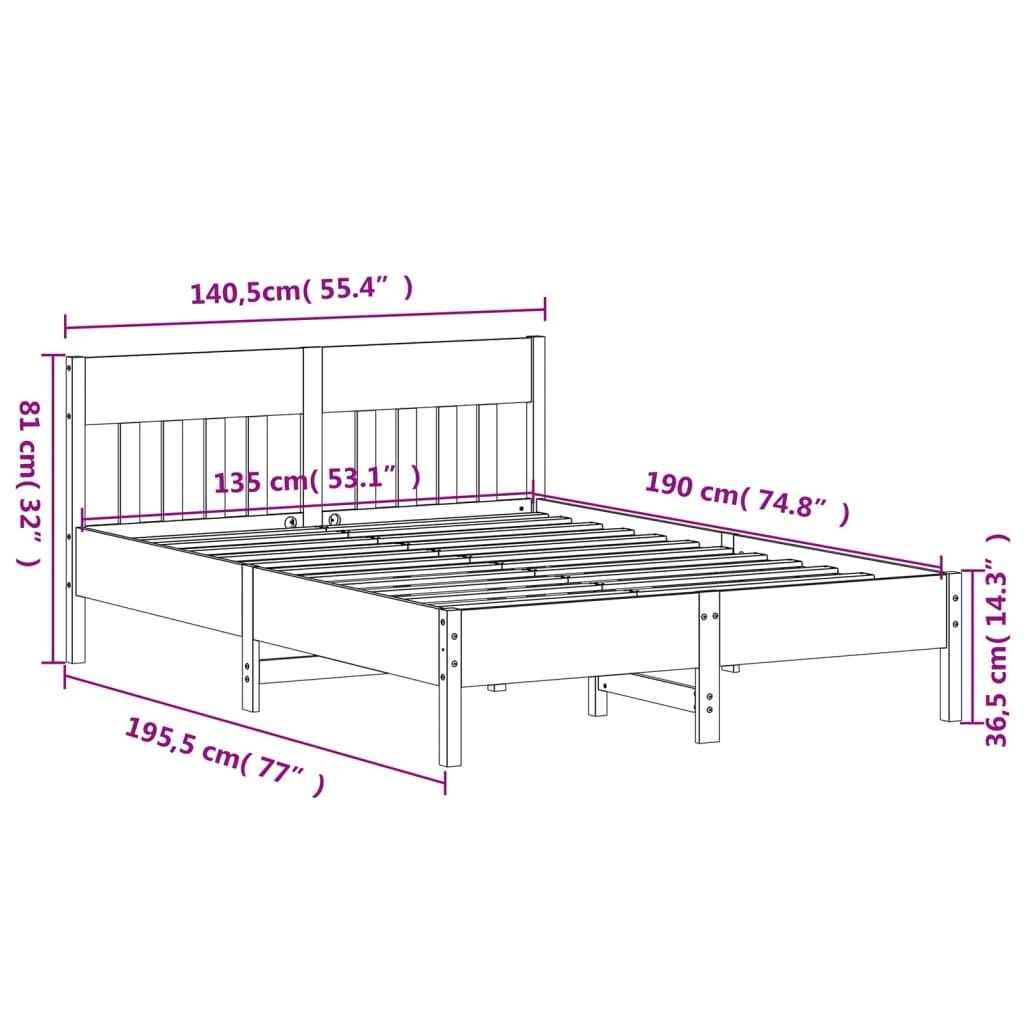 vidaXL Massivholzbett ohne Matratze Wachsbraun 135x190 cm Kiefernholz