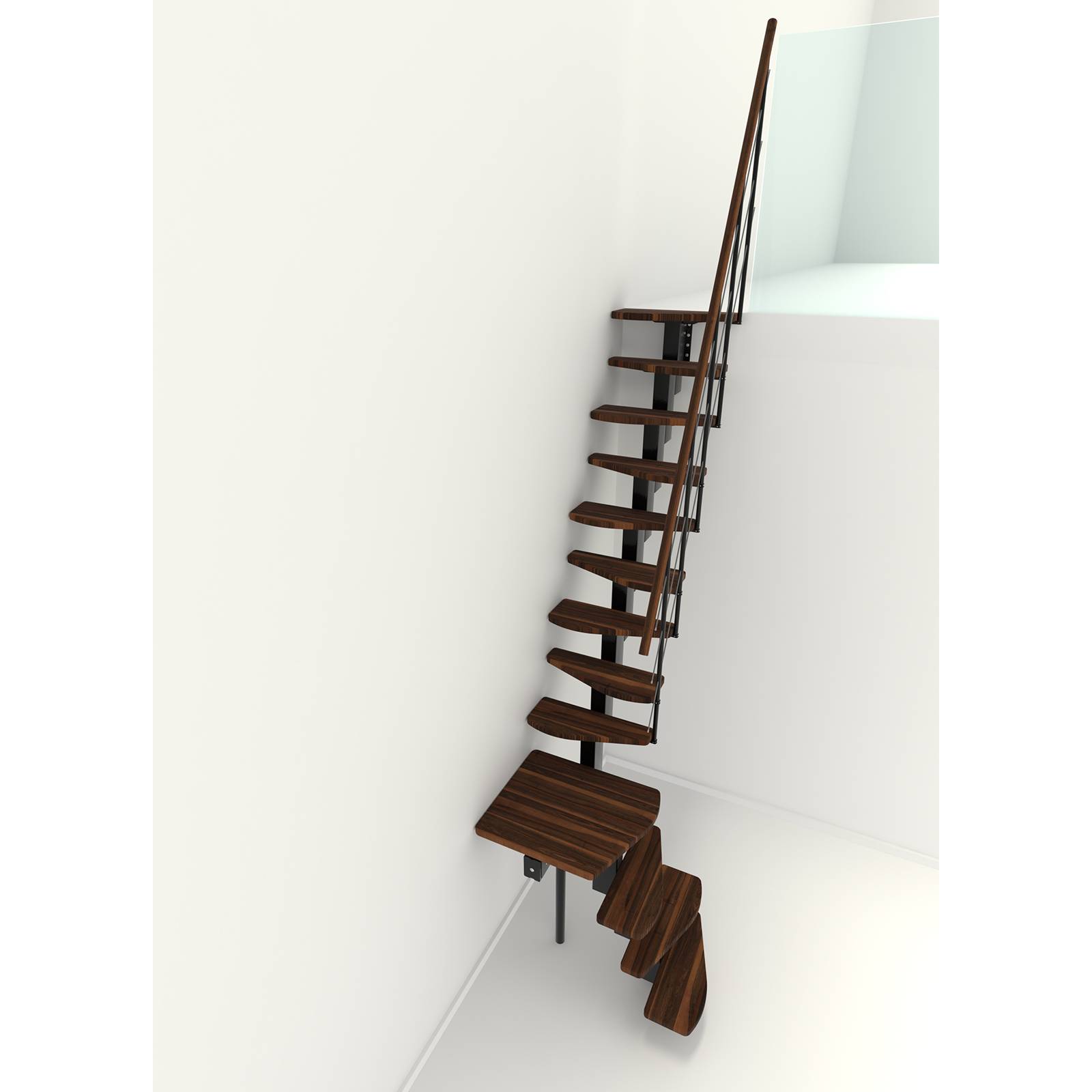 Minka Mittelholmtreppe Quatro Turn 38 - 298cm Geschosshöhe Walnuss Schwarz