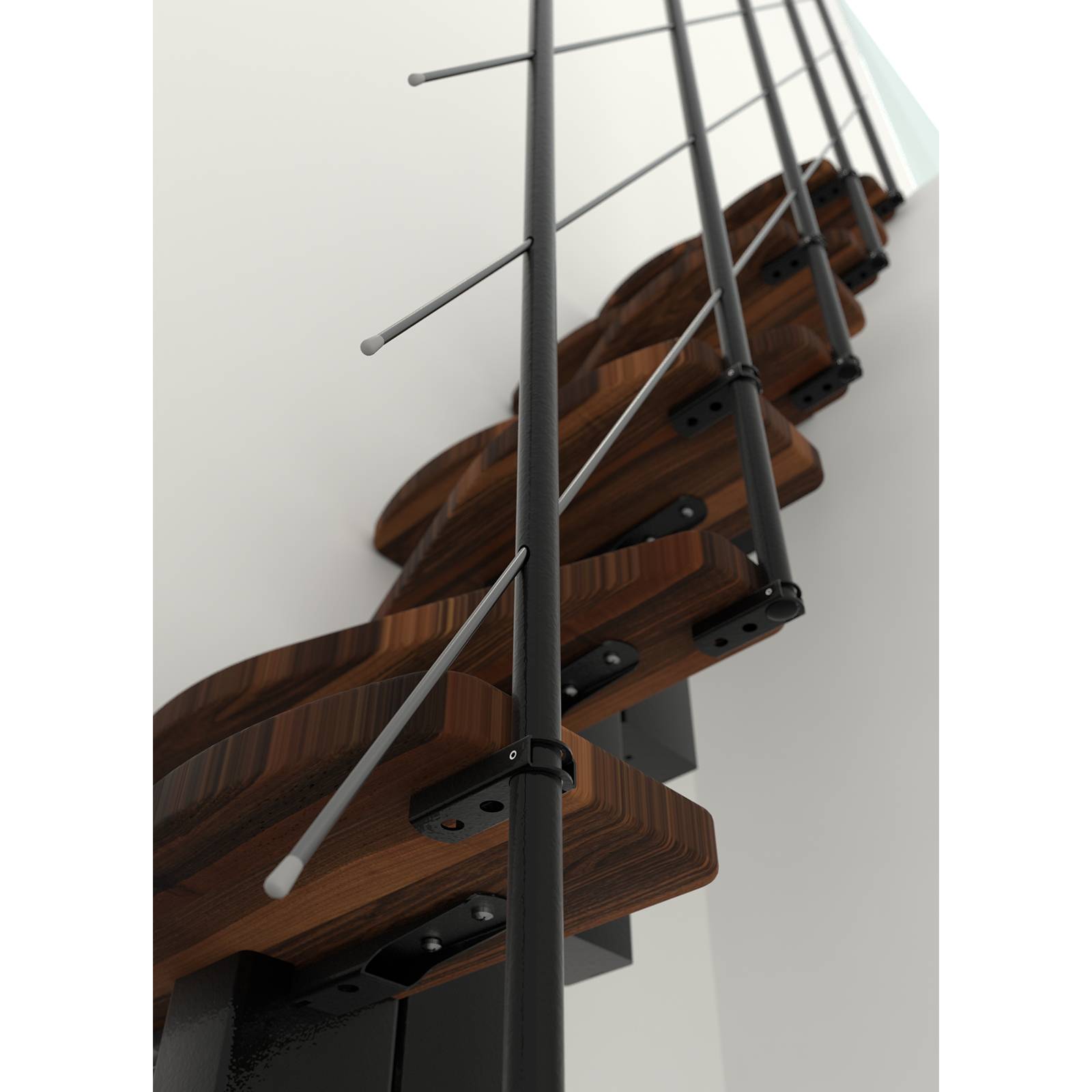 Minka Mittelholmtreppe Quatro Turn 38 - 298cm Geschosshöhe Walnuss Schwarz