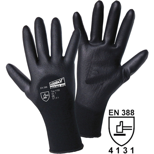 Worky L+D MICRO black 1152-7 Nylon Arbeitshandschuh Größe (Handschuhe): 7, S EN 388 CAT II 1 Paar