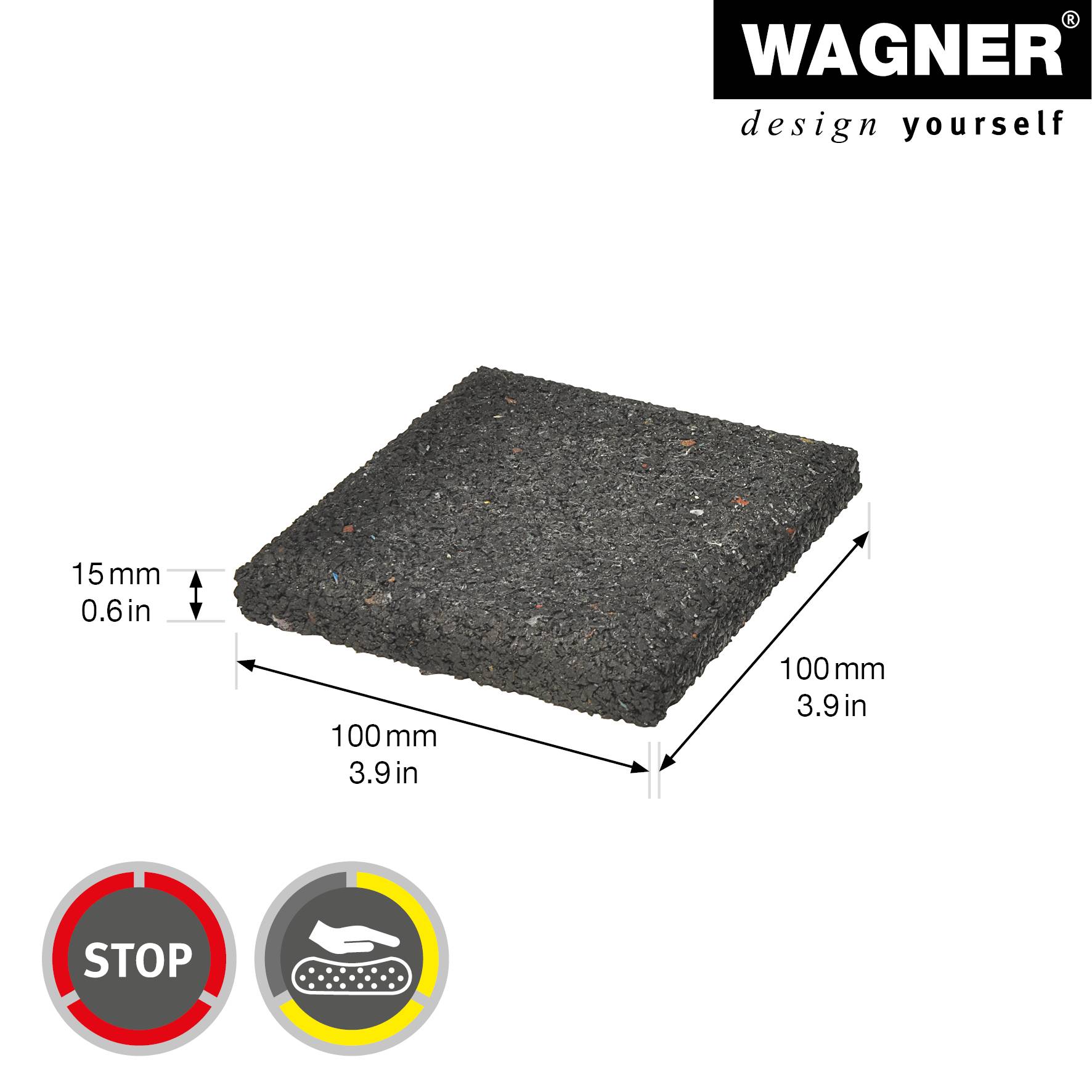 WAGNER Vibrationsdämpfer 4tlg. - 100 x 100 x 15 mm, schwarz, unter der Waschmaschine, Trockner, PAK geprüft - 15190004