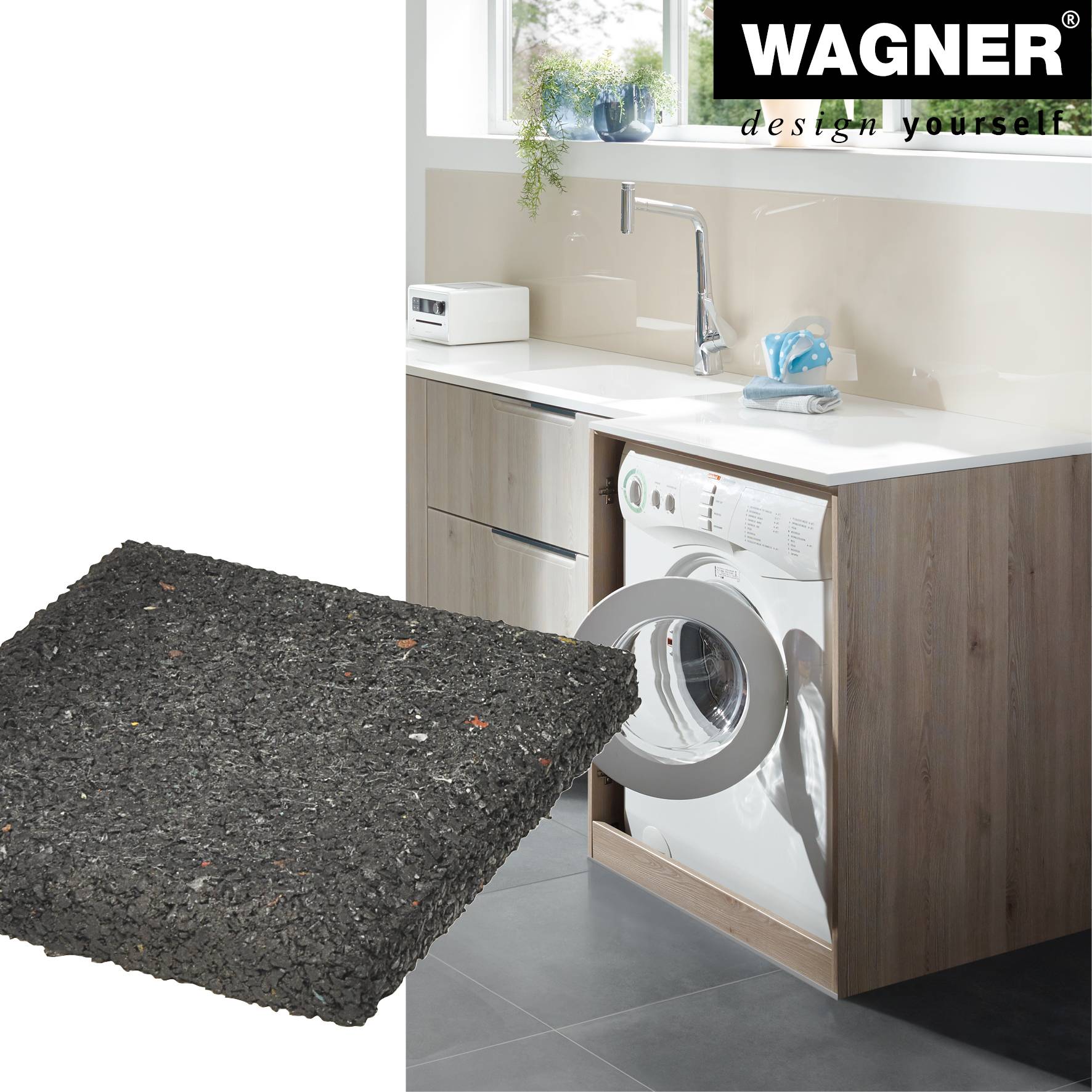 WAGNER Vibrationsdämpfer 4tlg. - 100 x 100 x 15 mm, schwarz, unter der Waschmaschine, Trockner, PAK geprüft - 15190004