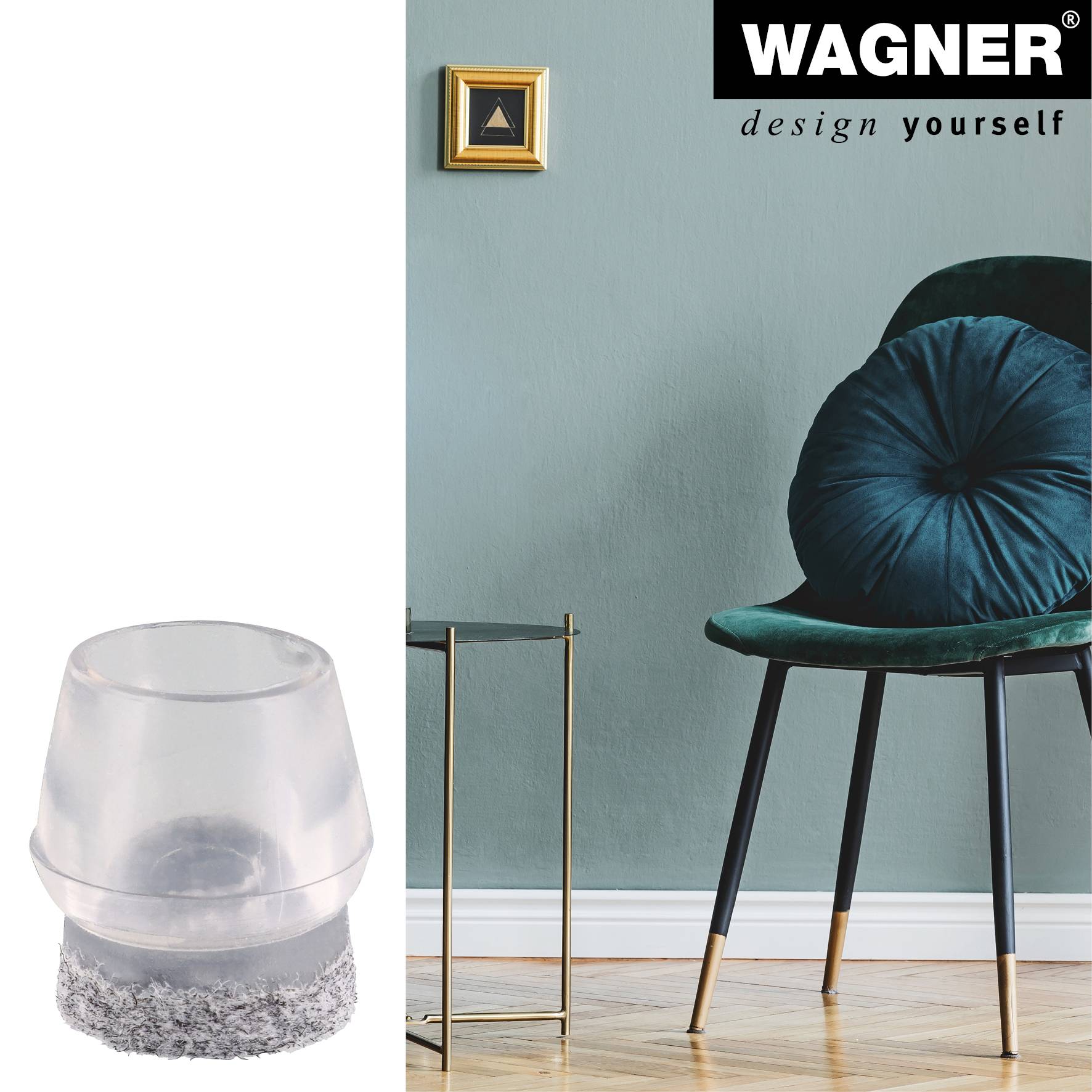 WAGNER Kappen für Stahlrohr rund 4tlg. - Ø 12-15/14-17 x 19 mm, Abrieb Filz 9 mm, Kunststoff transparent - 15055599