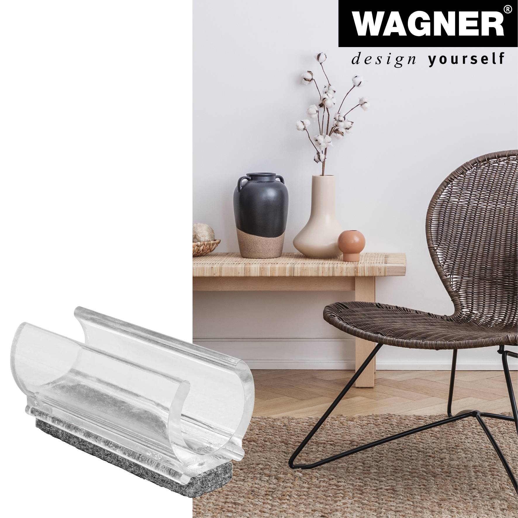WAGNER Klemmschalengleiter für Rundrohr 4tlg. - 50 x 12/19 x 17/25 mm, Filz 8 mm, Kunststoff transparent - 15069299