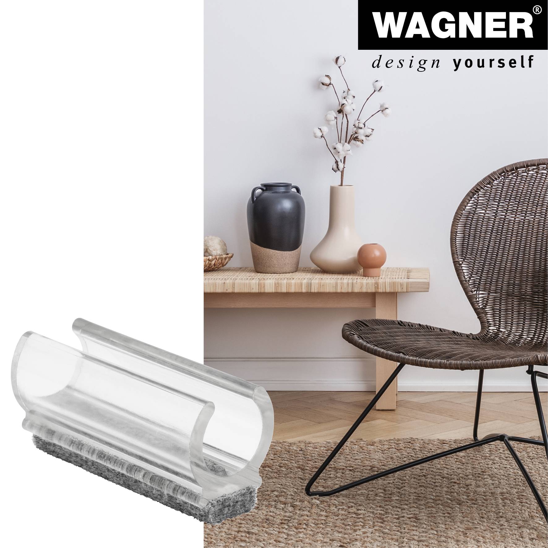 WAGNER Klemmschalengleiter für Rundrohr 4tlg. - 50 x 11/16 x 16/24 mm, Filz 8 mm, Kunststoff transparent - 15069199