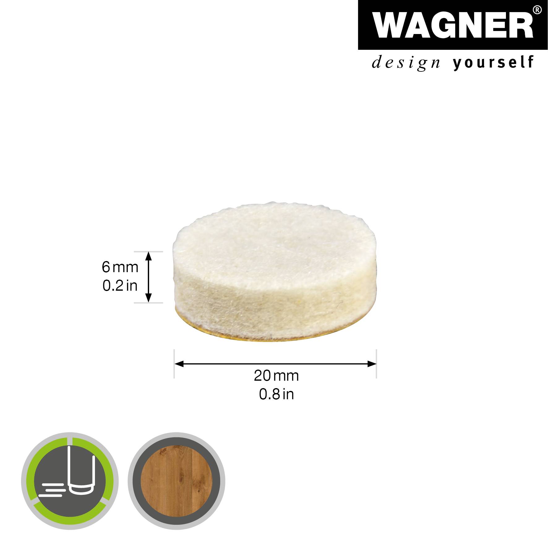 WAGNER Softfilz Pads 16tlg. - Ø 20 x 6 mm, selbstklebend, als Filzgleiter, Schutzpads oder zum Basteln - 15122199
