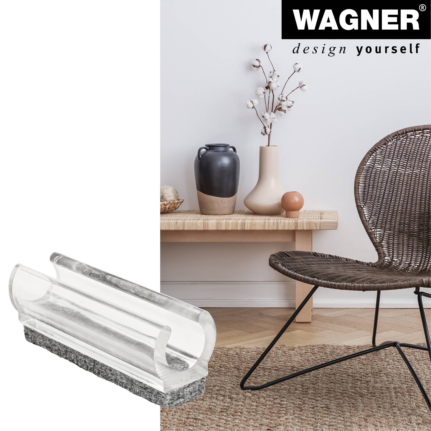 WAGNER Klemmschalengleiter für Rundrohr 4tlg. - 50 x 11/12 x 11/19 mm, Filz 8 mm, Kunststoff transparent - 15069099