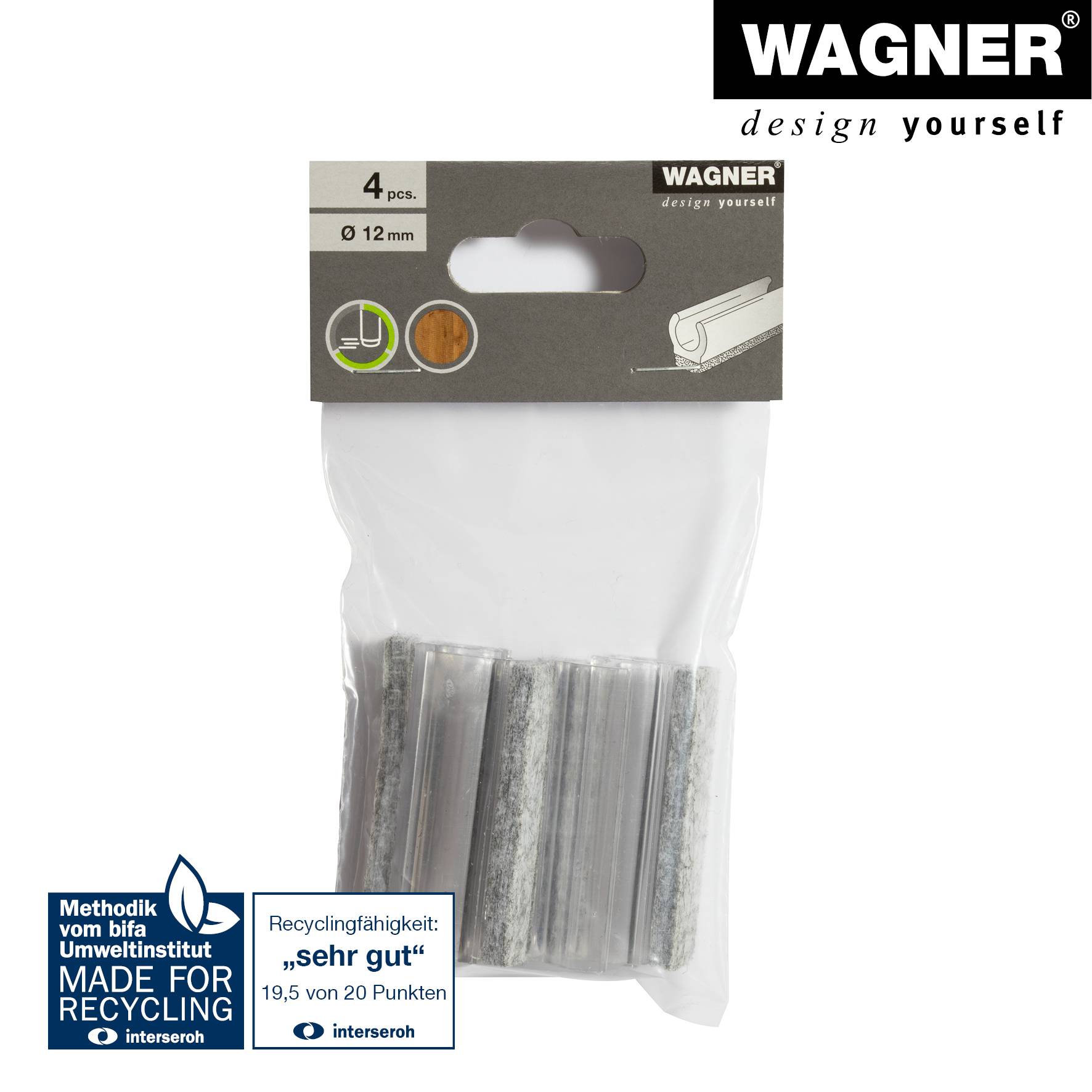 WAGNER Klemmschalengleiter für Rundrohr 4tlg. - 50 x 11/12 x 11/19 mm, Filz 8 mm, Kunststoff transparent - 15069099