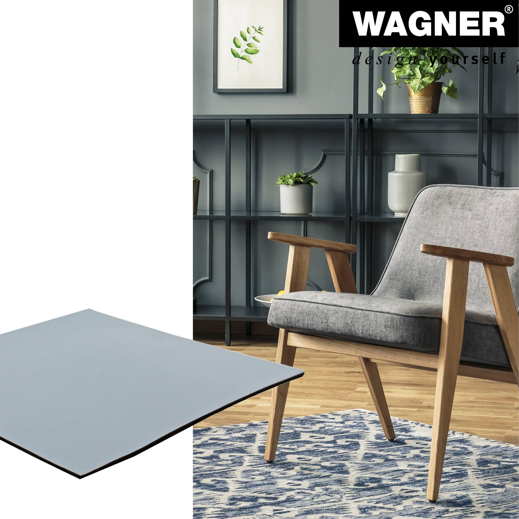 WAGNER PTFE Gleiter - 100 x 100 x 1,5 mm, Spezialkunststoff, selbstklebend, grau, als Gleitpad, robust - 16121099