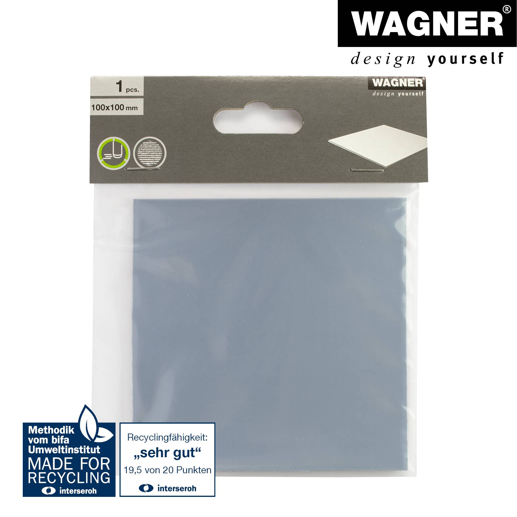WAGNER PTFE Gleiter - 100 x 100 x 1,5 mm, Spezialkunststoff, selbstklebend, grau, als Gleitpad, robust - 16121099