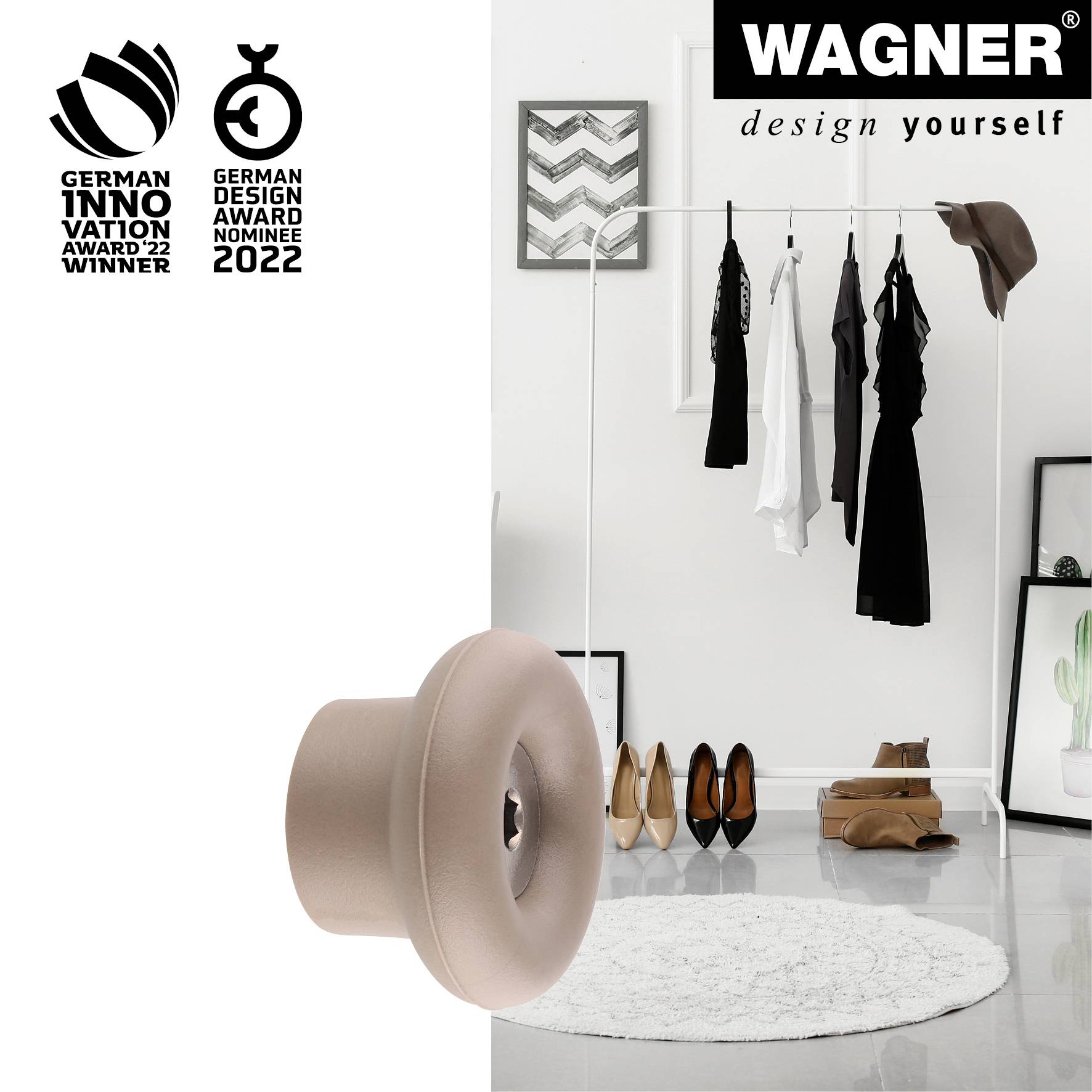 WAGNER hooks4home Wandhaken DOT - Ø 40 x 25 mm, Stahl & Kunststoff, taupe - 17022121