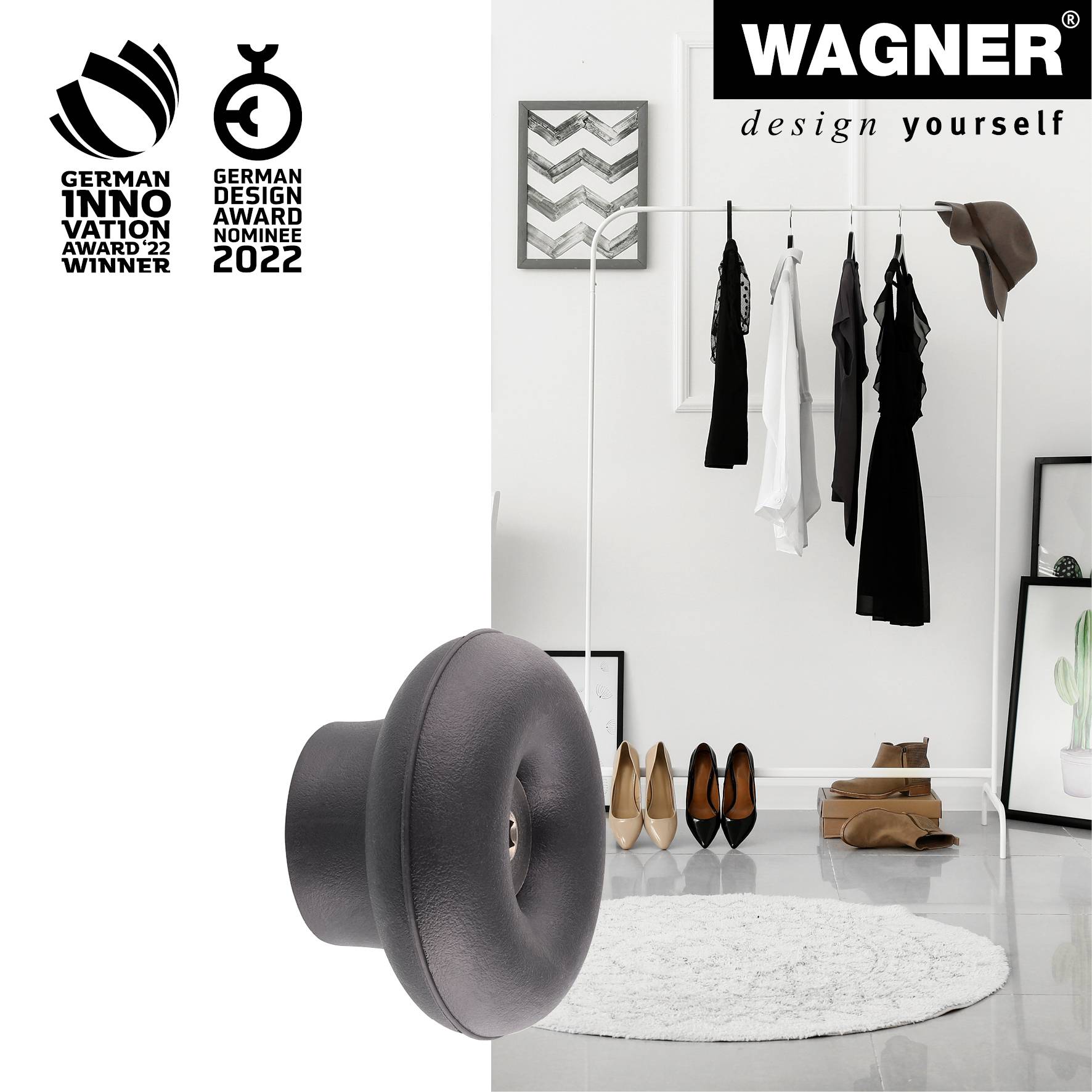WAGNER hooks4home Wandhaken DOT - Ø 50 x 30 mm, Stahl & Kunststoff, schwarz - 17020221