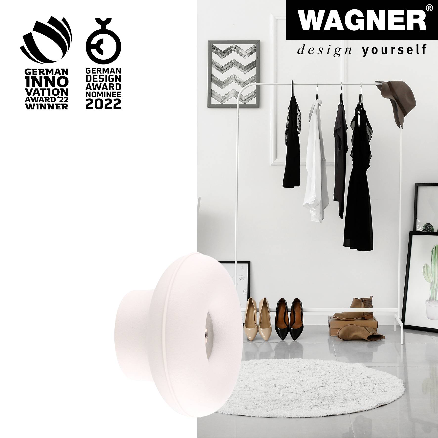 WAGNER hooks4home Wandhaken DOT - Ø 50 x 30 mm, Stahl & Kunststoff, hellgrau - 17021421