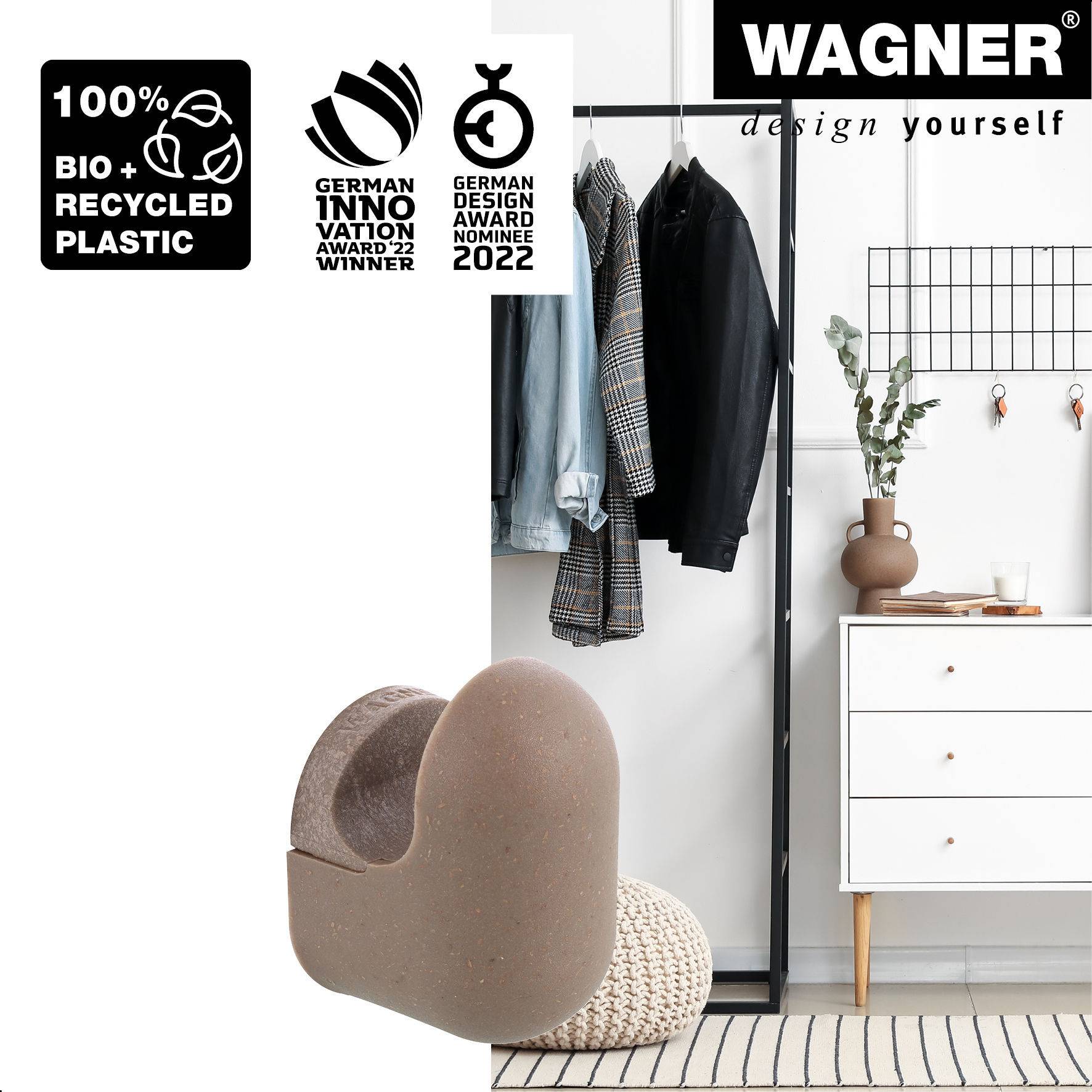 WAGNER hooks4home Wandhaken PILL - 50 x 30 x 35 mm, Bio Kunststoff taupe, DE Ware - 17042121