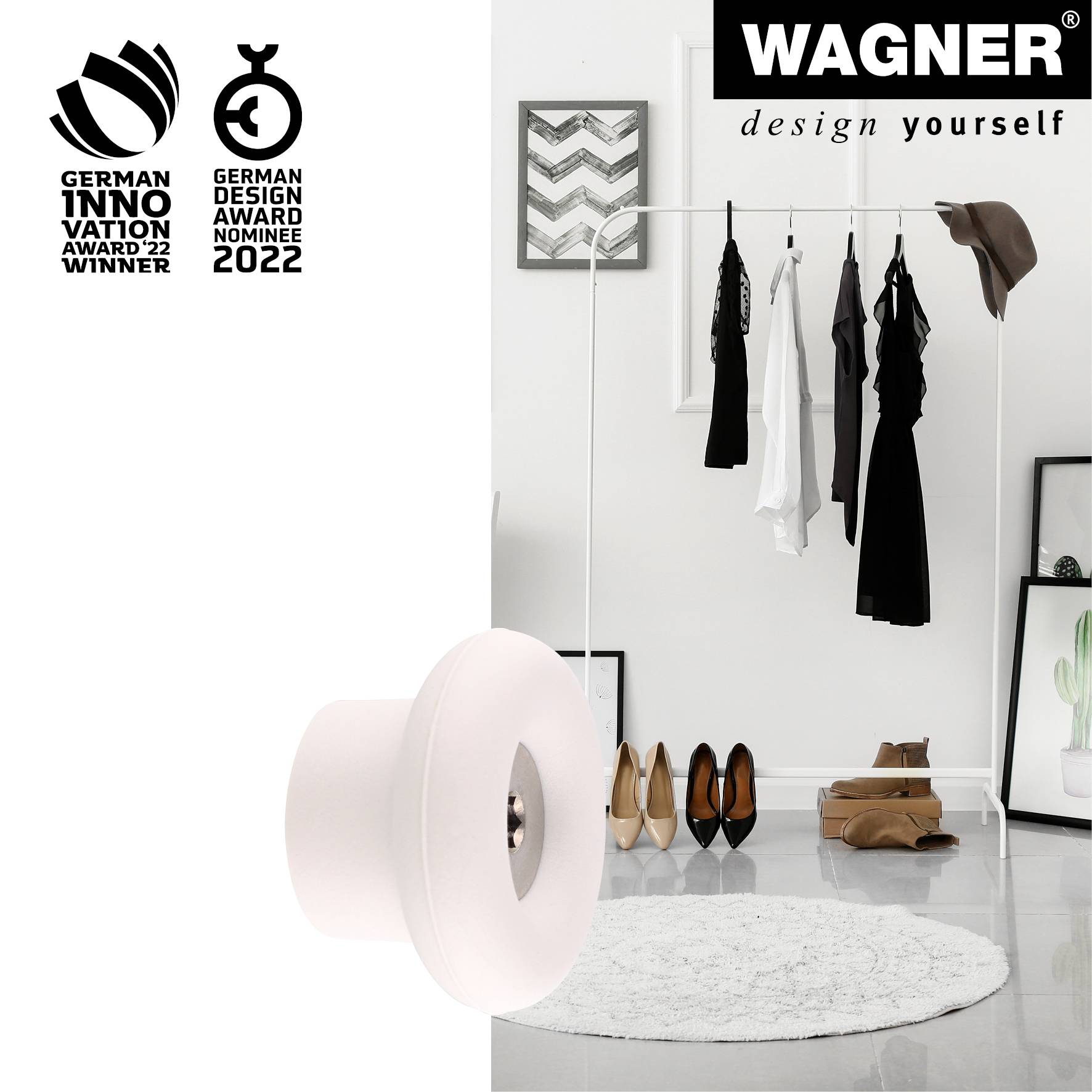 WAGNER hooks4home Wandhaken DOT - Ø 40 x 25 mm, Stahl & Kunststoff, hellgrau - 17021321