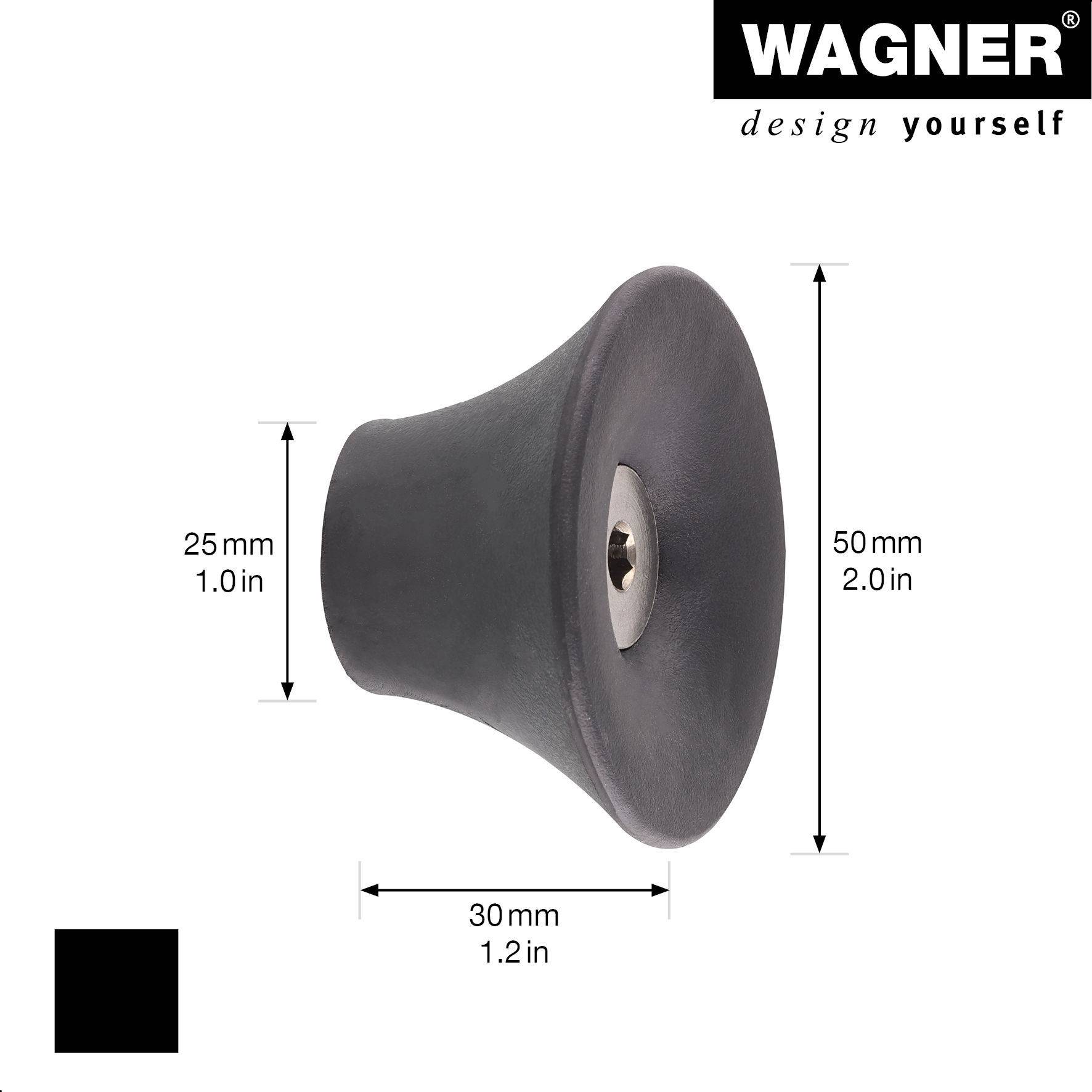 WAGNER hooks4home Wandhaken TULIP - Ø 50 x 30 mm, Stahl & Kunststoff, schwarz - 17030221