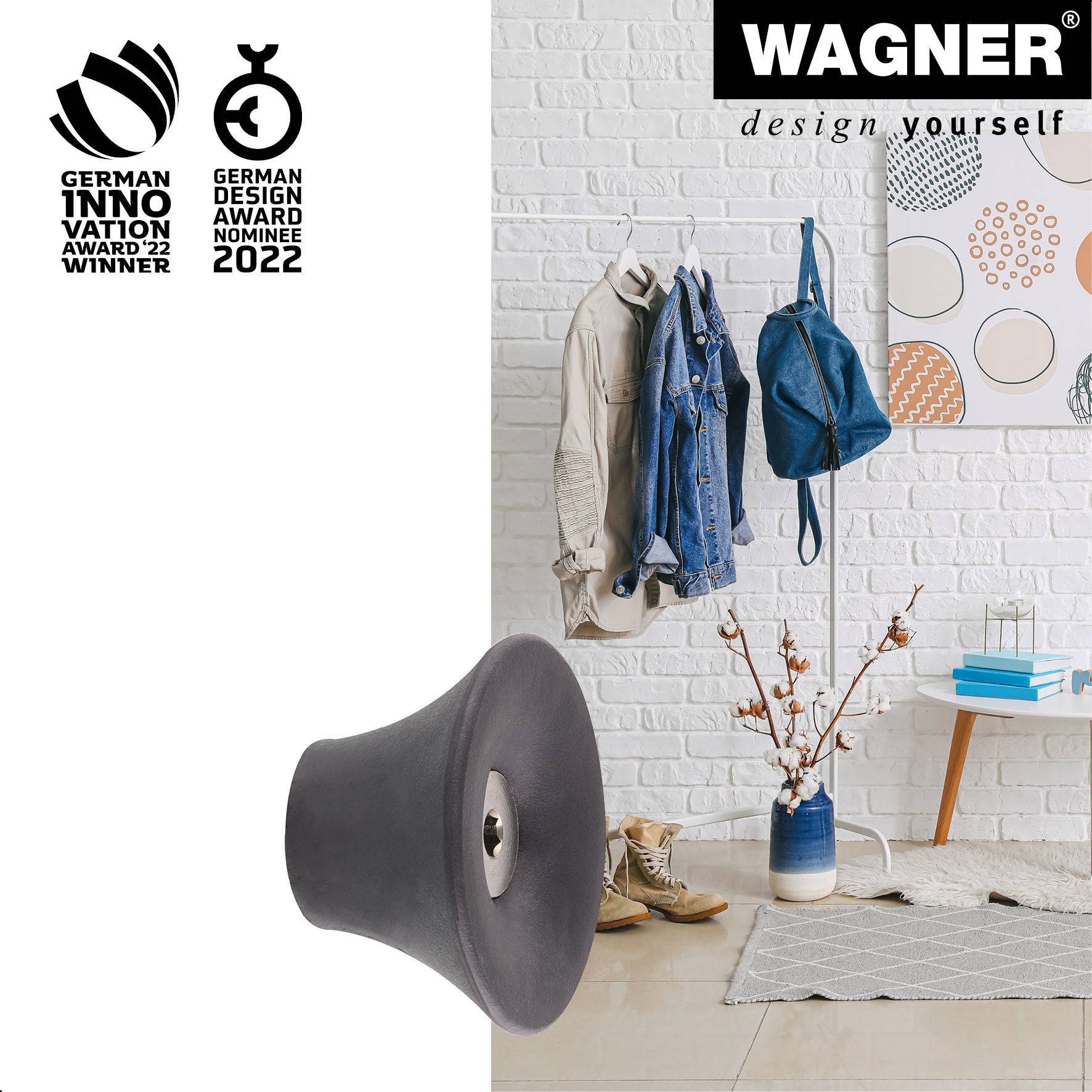 WAGNER hooks4home Wandhaken TULIP - Ø 50 x 30 mm, Stahl & Kunststoff, schwarz - 17030221