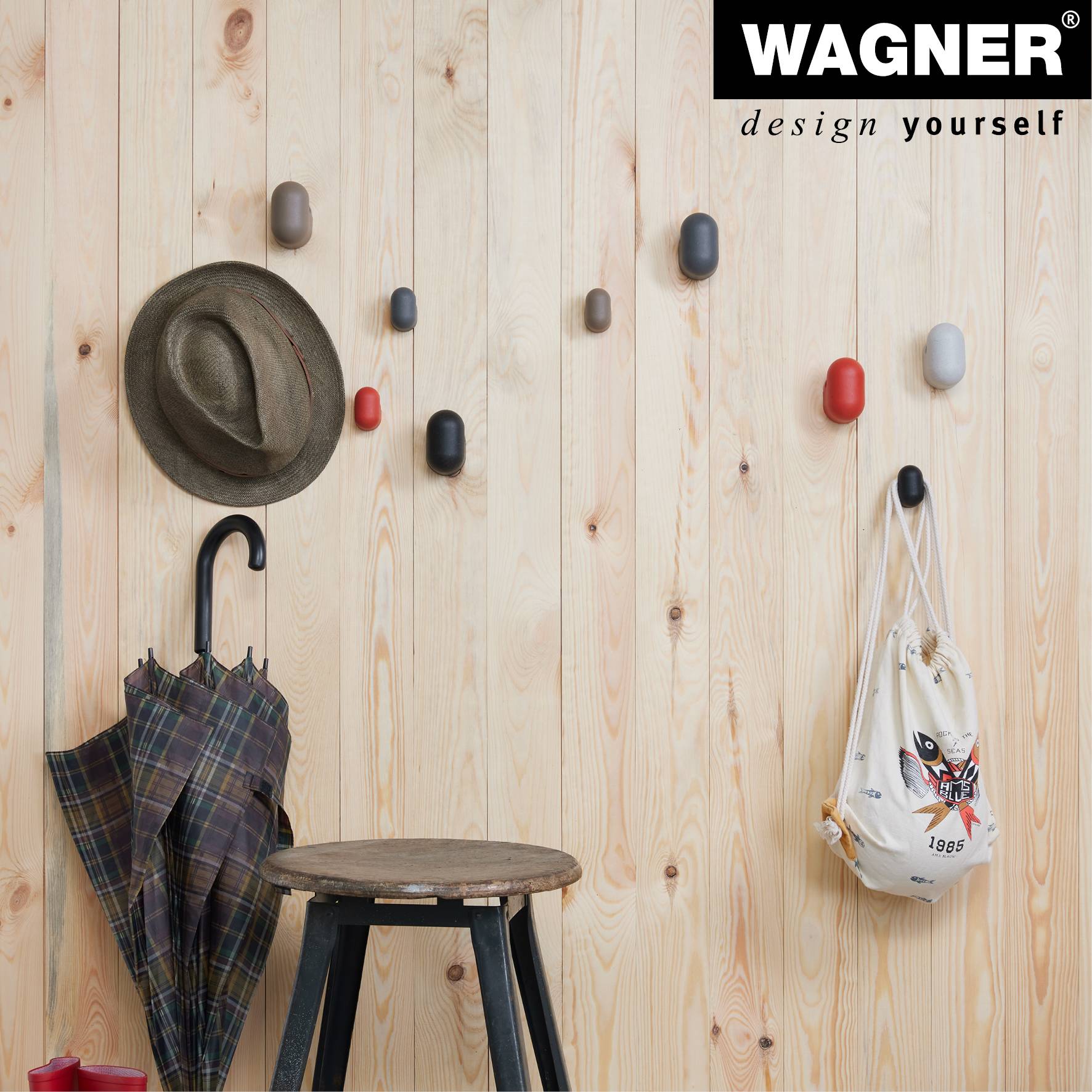 WAGNER hooks4home Wandhaken PILL - 75 x 55 x 45 mm, Bio Kunststoff hellgrau, DE Ware - 17041421