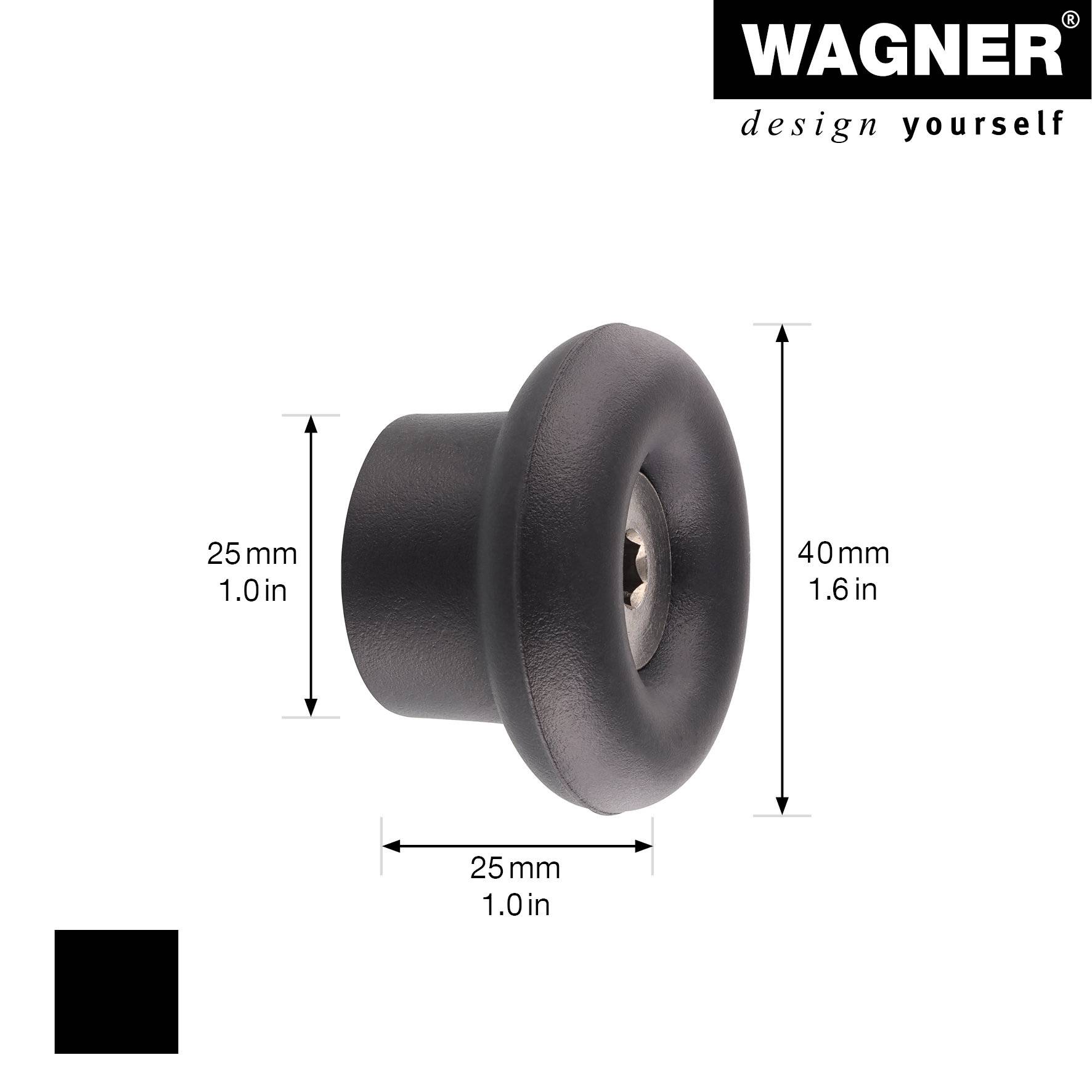 WAGNER hooks4home Wandhaken DOT - Ø 40 x 25 mm, Stahl & Kunststoff, schwarz - 17020121