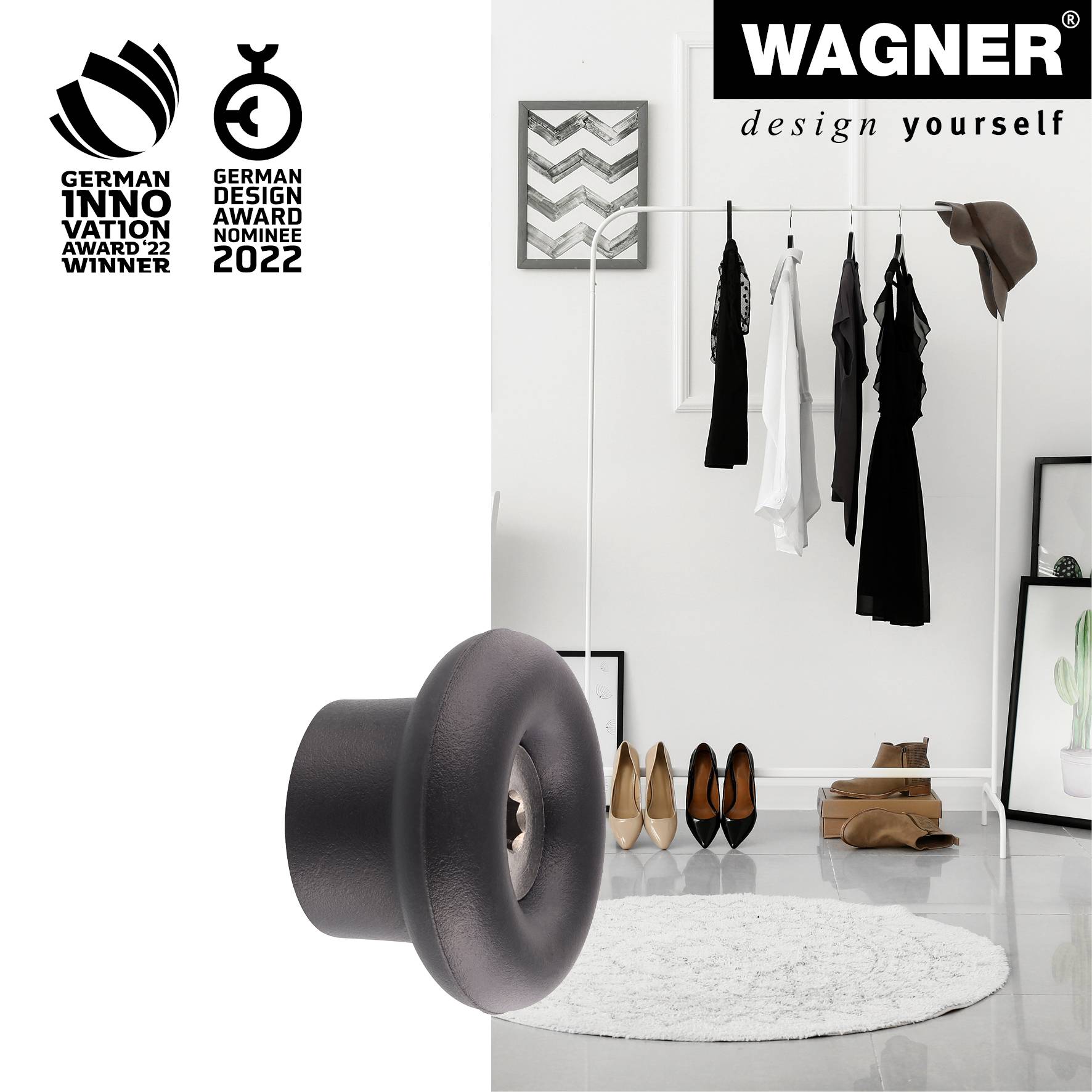 WAGNER hooks4home Wandhaken DOT - Ø 40 x 25 mm, Stahl & Kunststoff, schwarz - 17020121