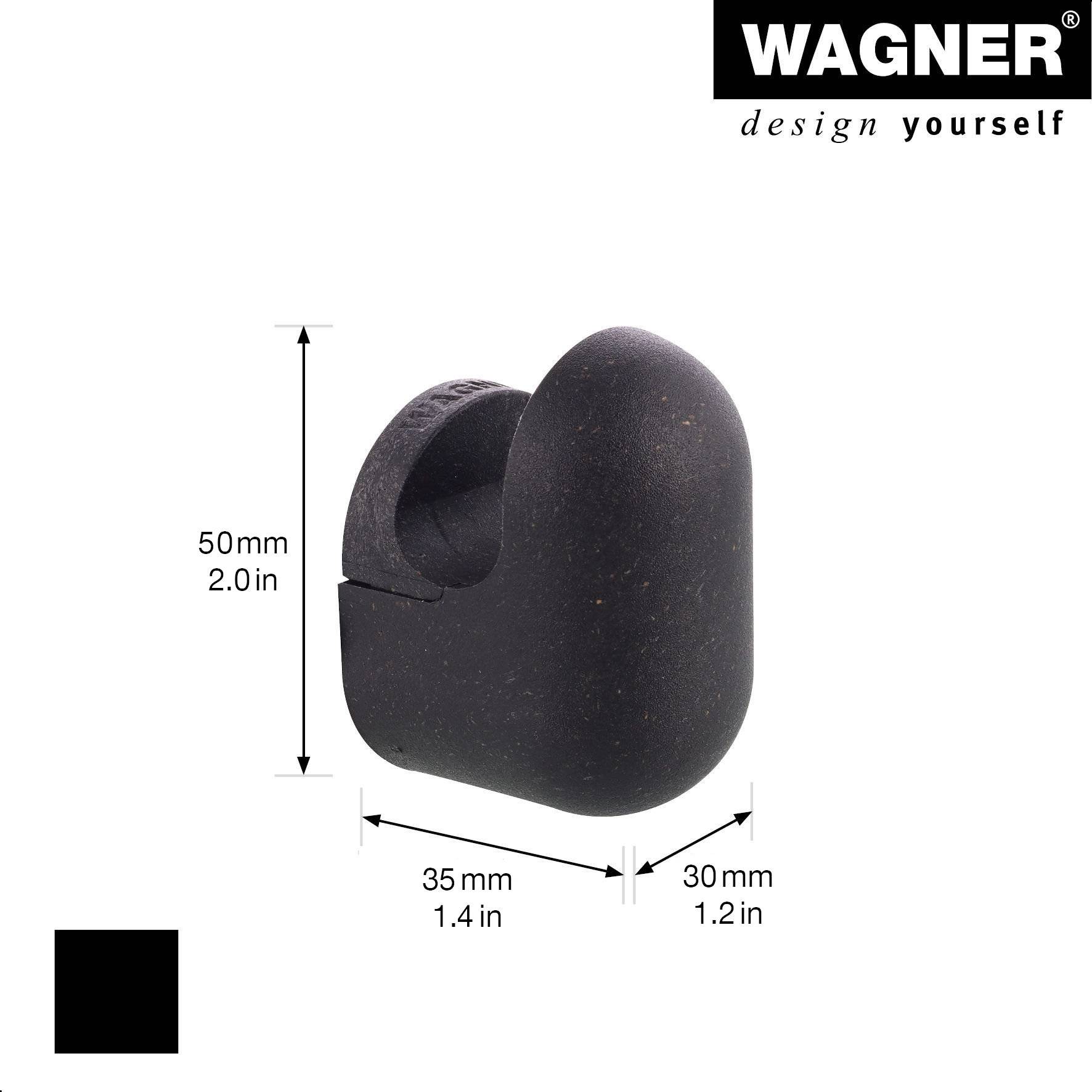 WAGNER hooks4home Wandhaken PILL - 50 x 30 x 35 mm, Bio Kunststoff schwarz, DE Ware - 17040121