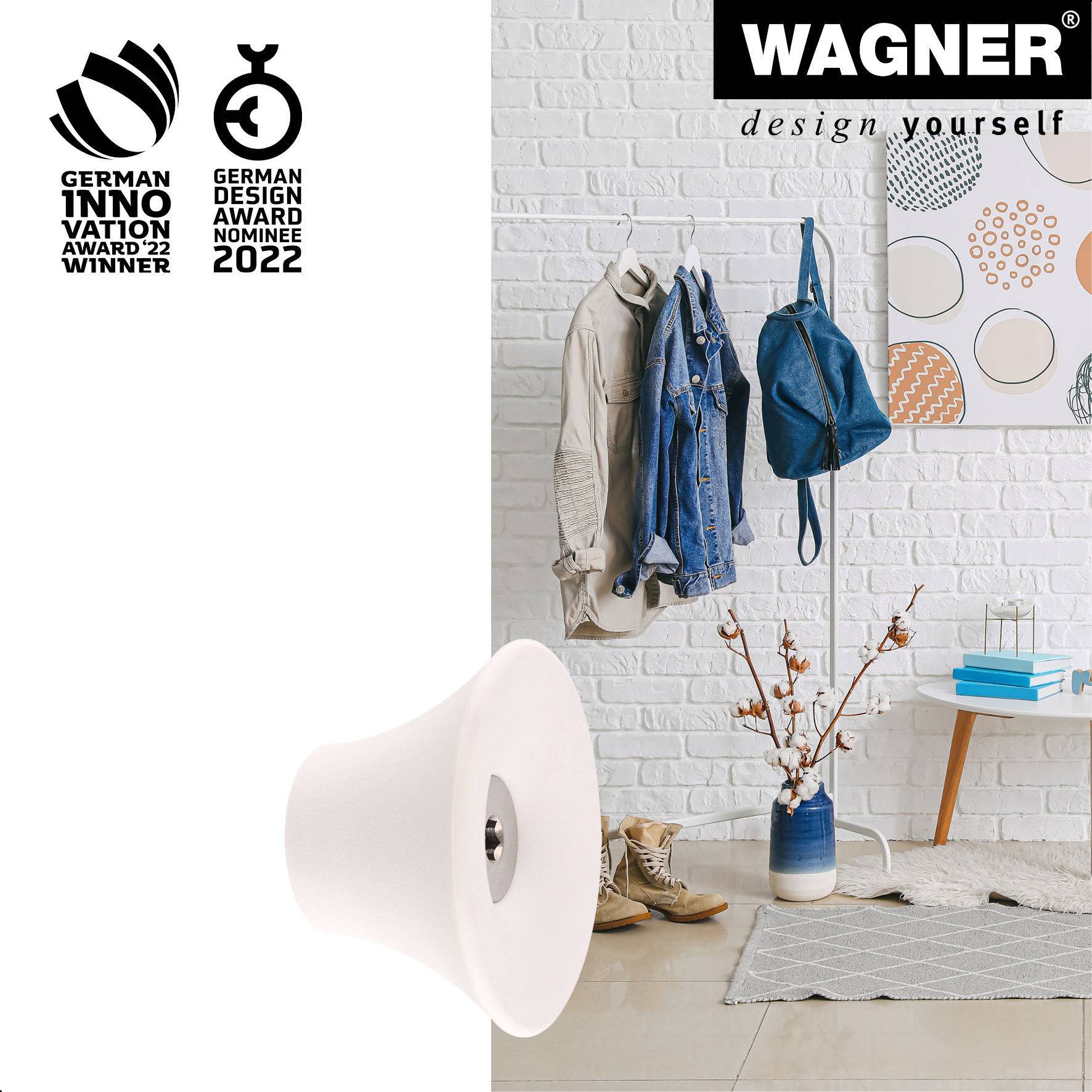WAGNER hooks4home Wandhaken TULIP - Ø 50 x 30 mm, Stahl & Kunststoff, hellgrau - 17031421