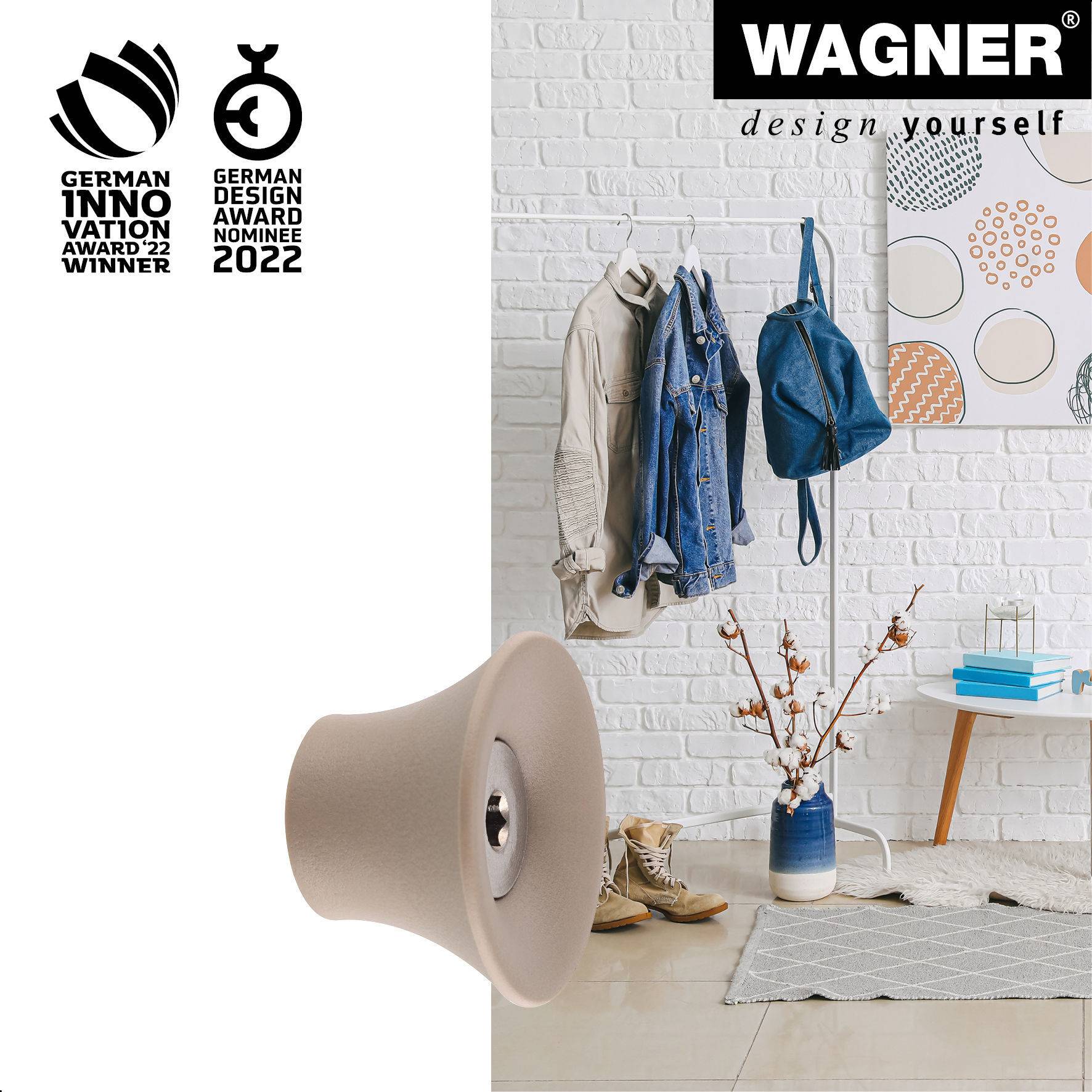WAGNER hooks4home Wandhaken TULIP - Ø 40 x 25 mm, Stahl & Kunststoff, taupe - 17032121