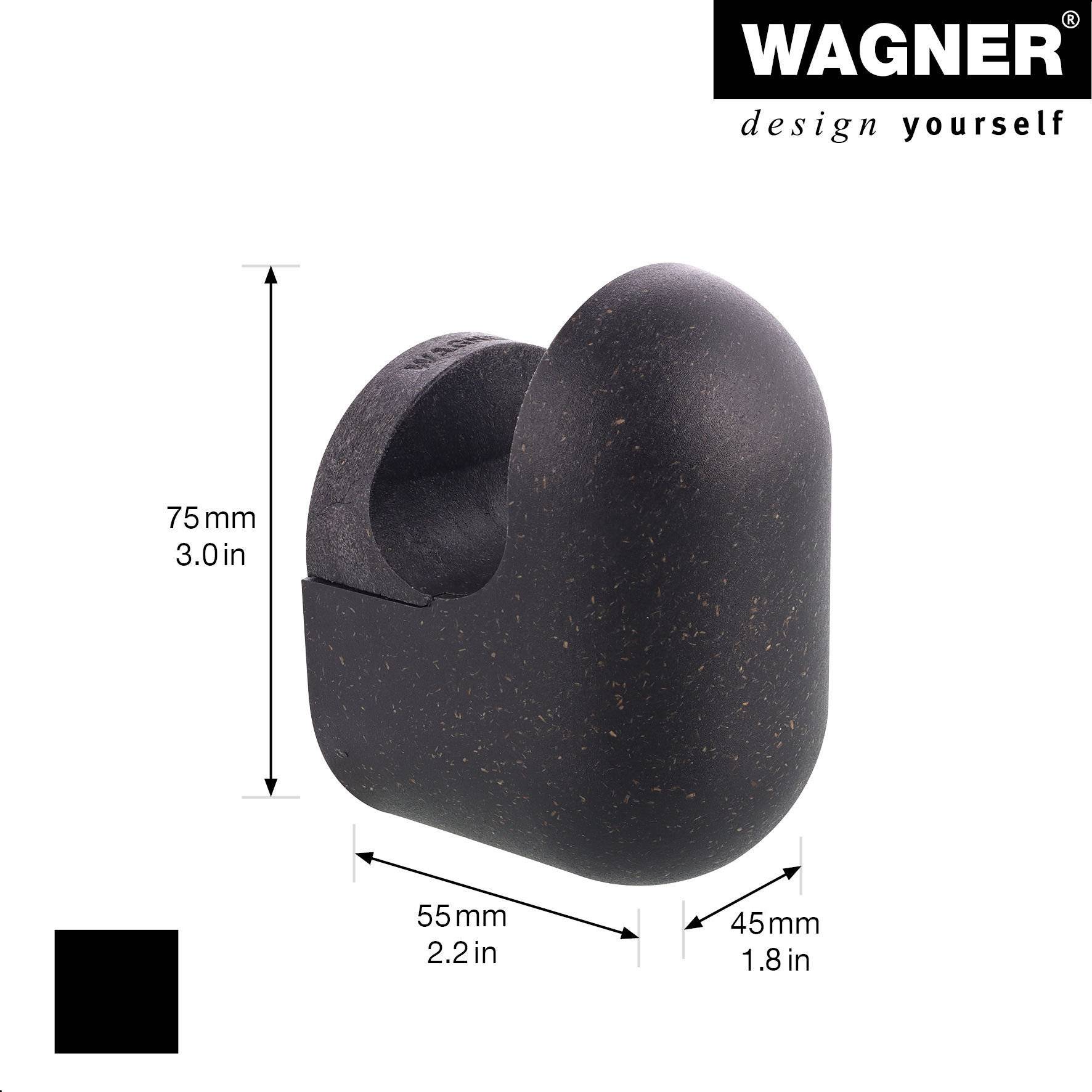 WAGNER hooks4home Wandhaken PILL - 75 x 55 x 45 mm, Bio Kunststoff schwarz, DE Ware - 17040221