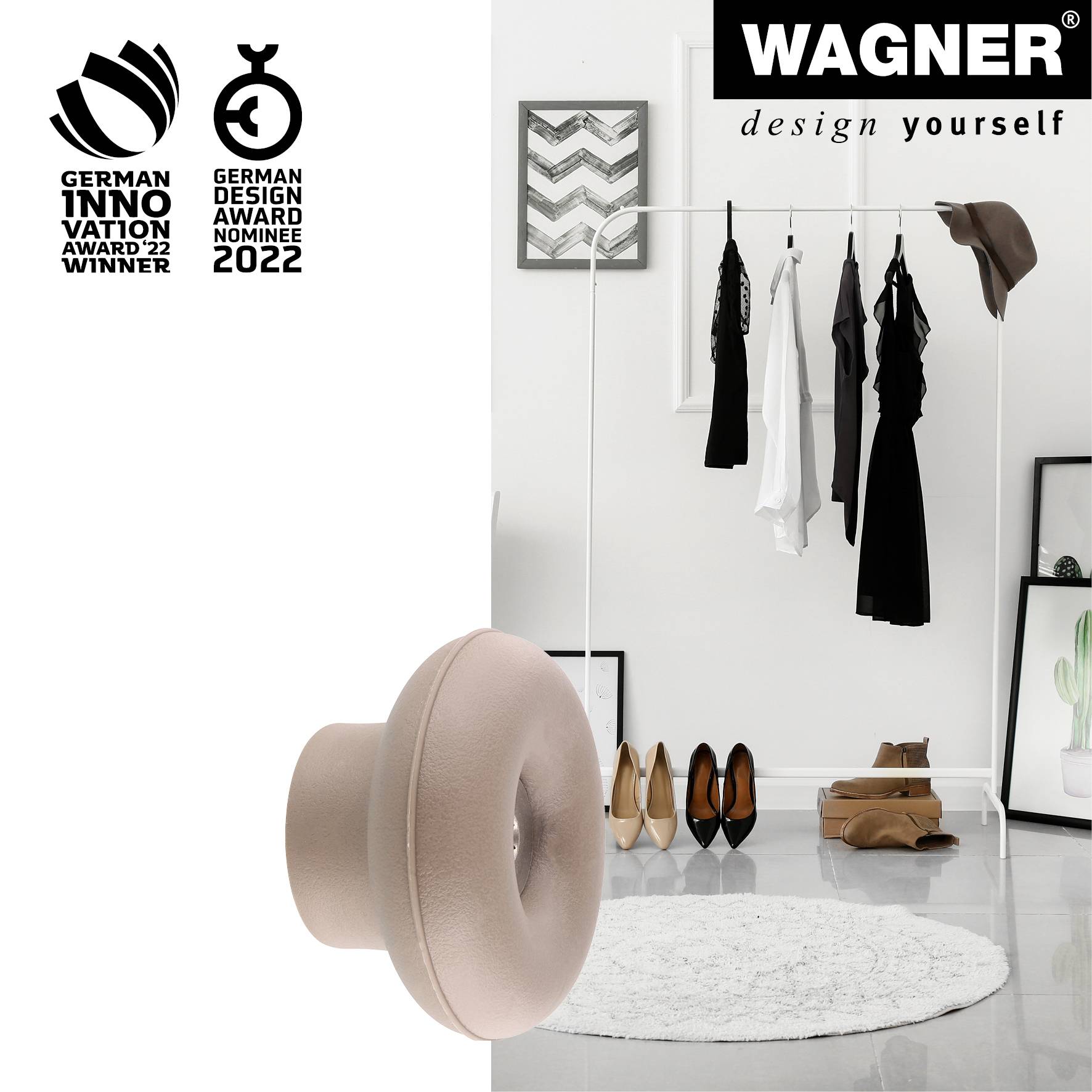 WAGNER hooks4home Wandhaken DOT - Ø 50 x 30 mm, Stahl & Kunststoff, taupe - 17022221