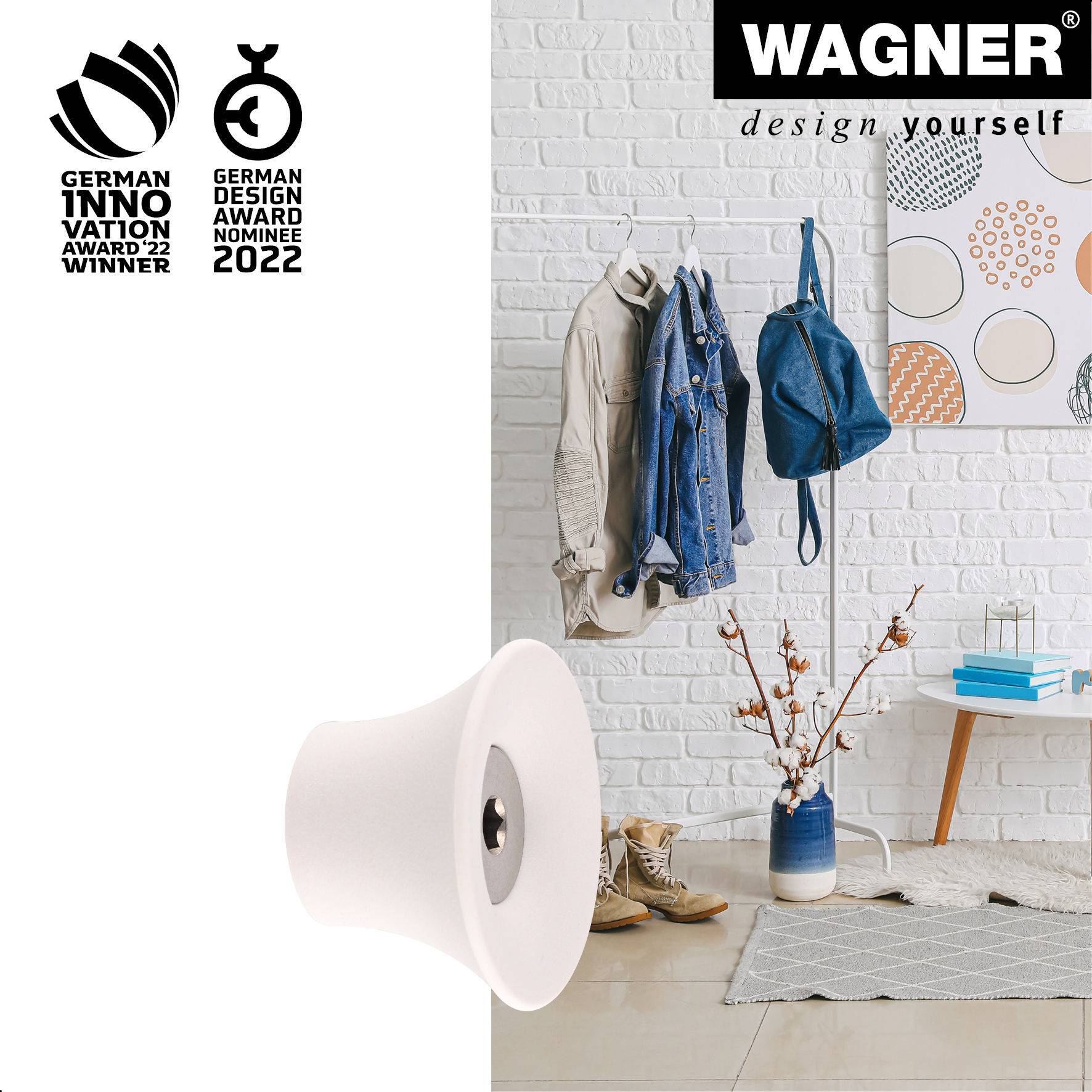 WAGNER hooks4home Wandhaken TULIP - Ø 40 x 25 mm, Stahl & Kunststoff, hellgrau - 17031321