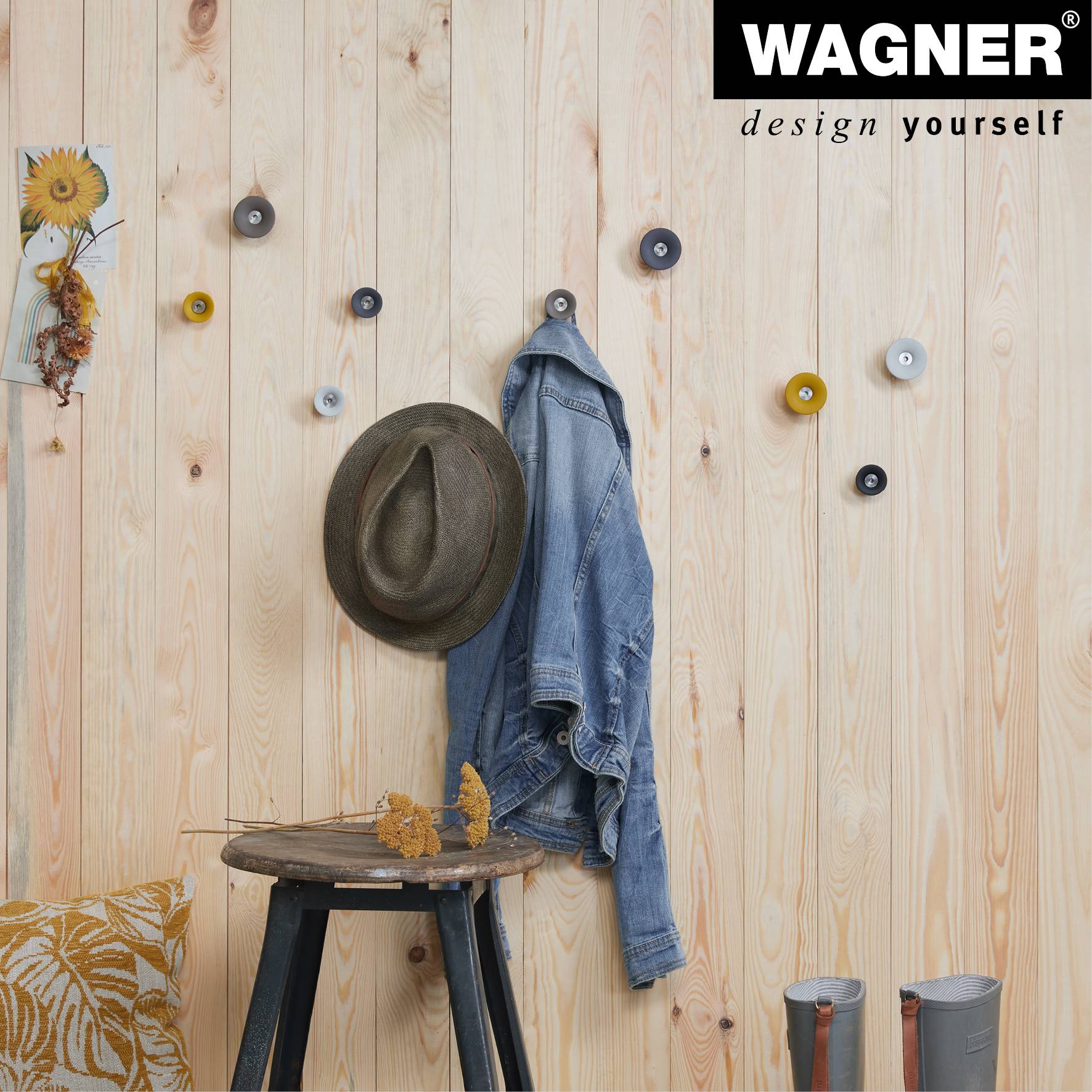 WAGNER hooks4home Wandhaken TULIP - Ø 40 x 25 mm, Stahl & Kunststoff, hellgrau - 17031321